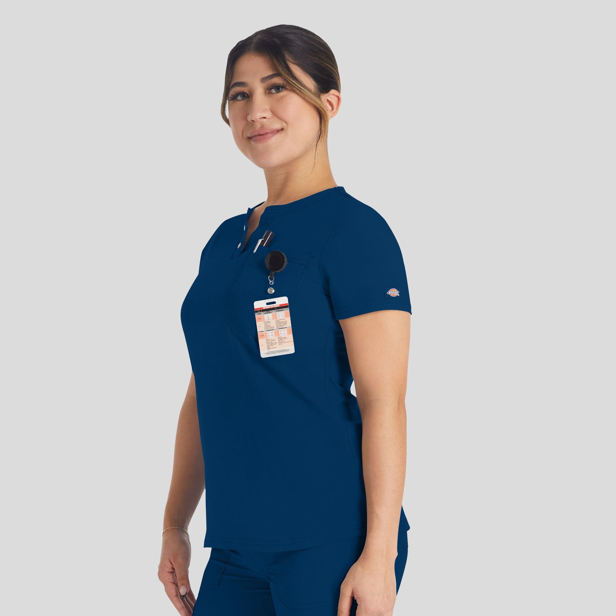 Women's Round Neck Henley Scrub Top | Navy