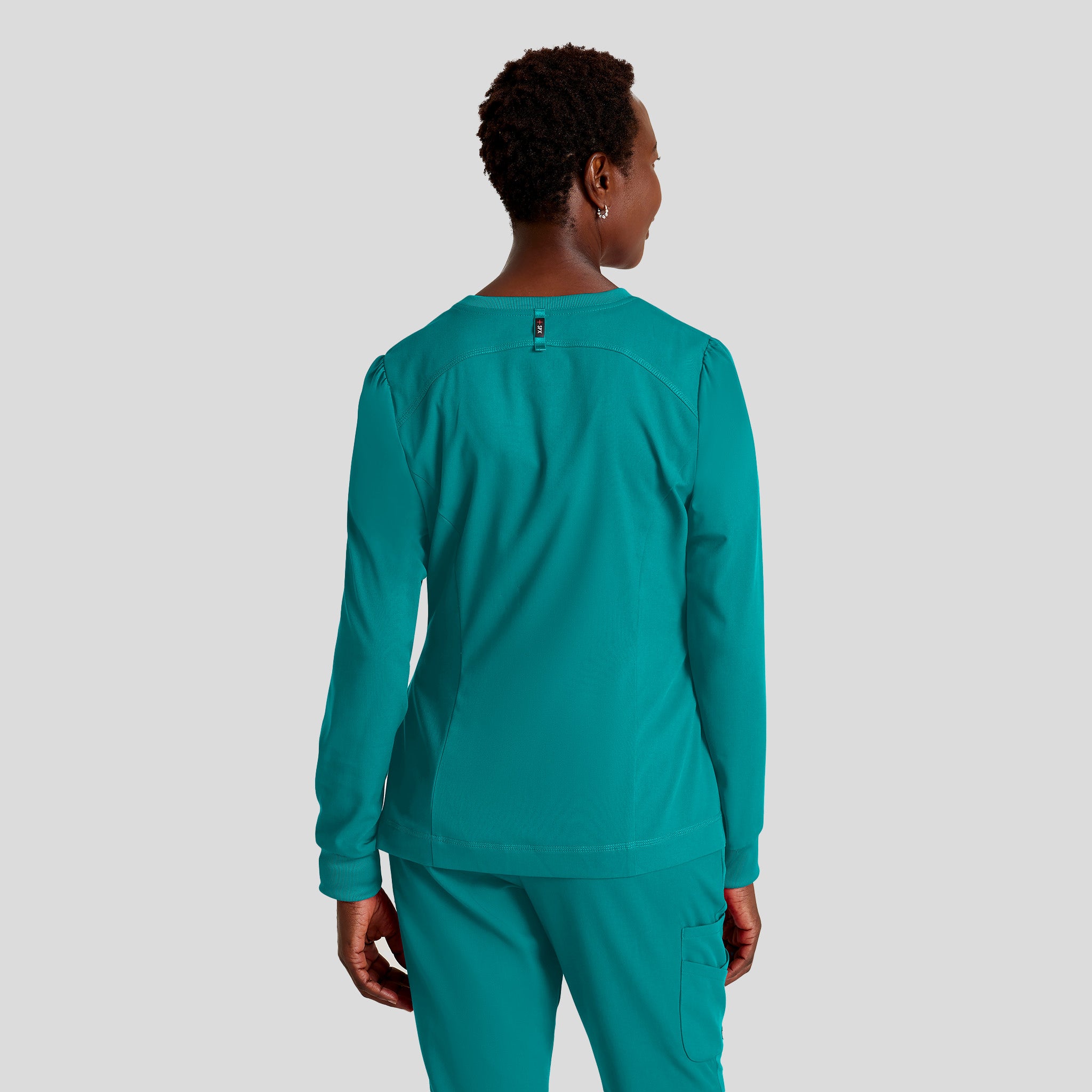 Millie 3-Pocket Crewneck Scrub Jacket | Teal