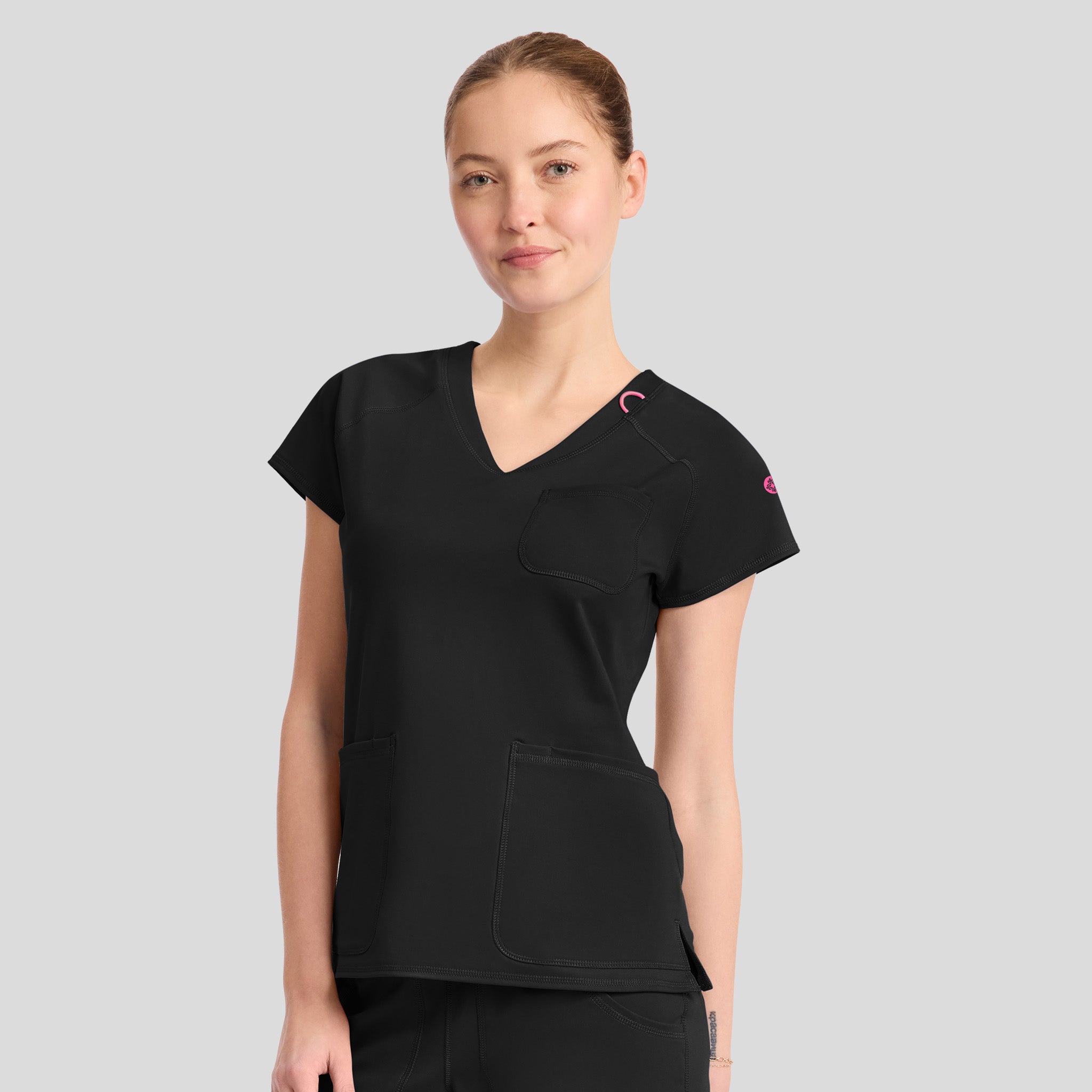 3-Pocket STRETCH V-Neck Scrub Top | Black