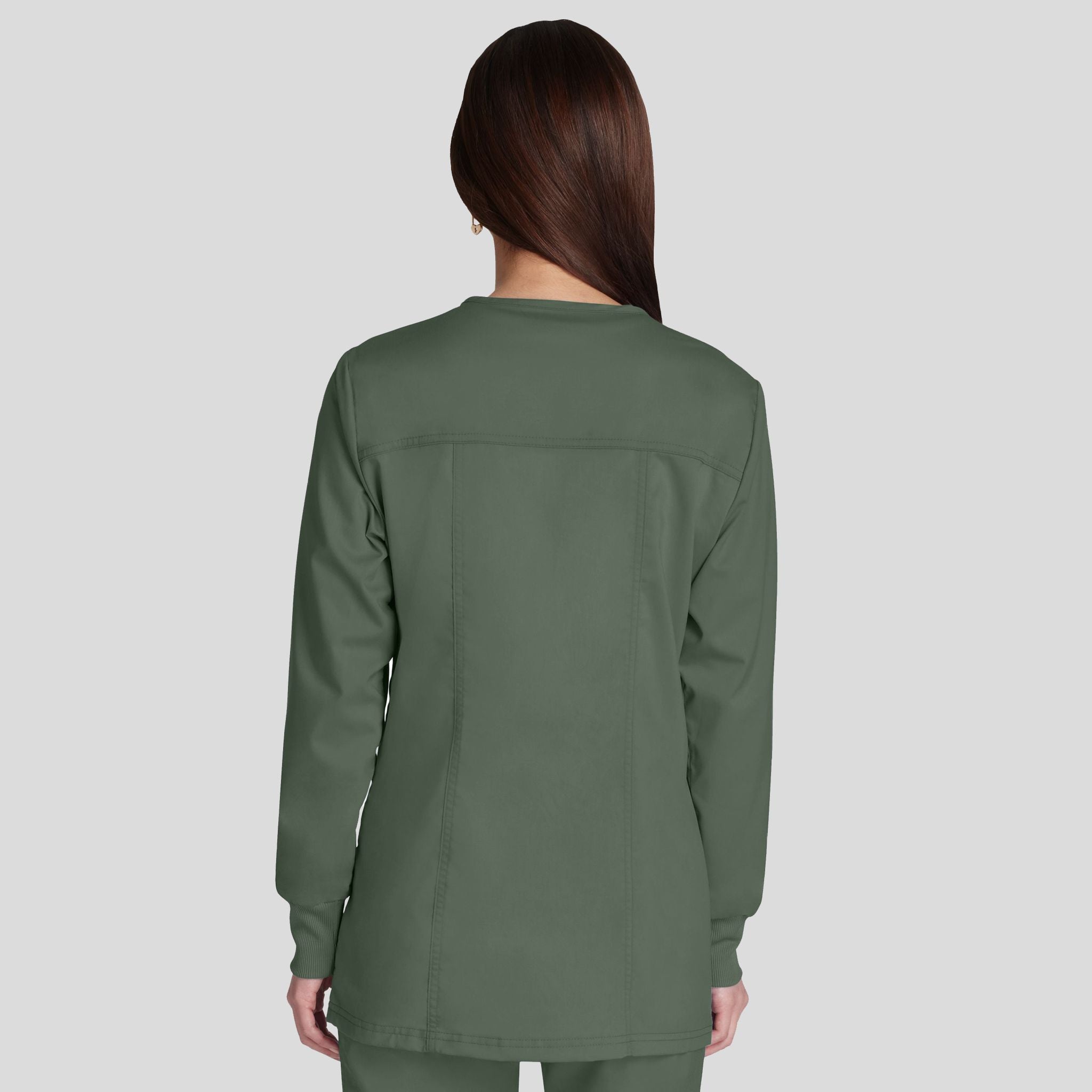 Women's Snap Front Solid Scrub Jacket | Olive