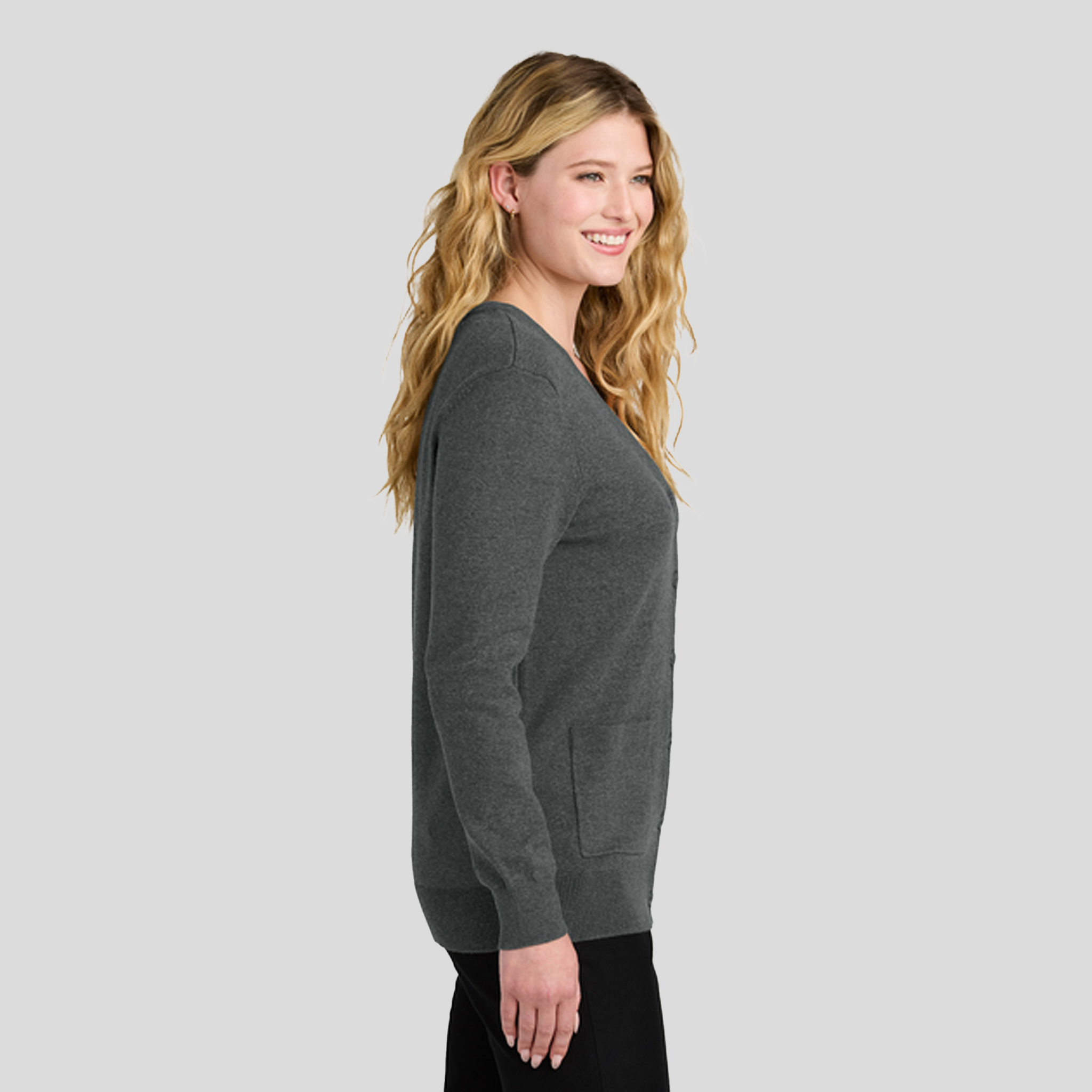 Womenβs Easy Care Button-Up Cardigan Sweater | Charcoal Heather