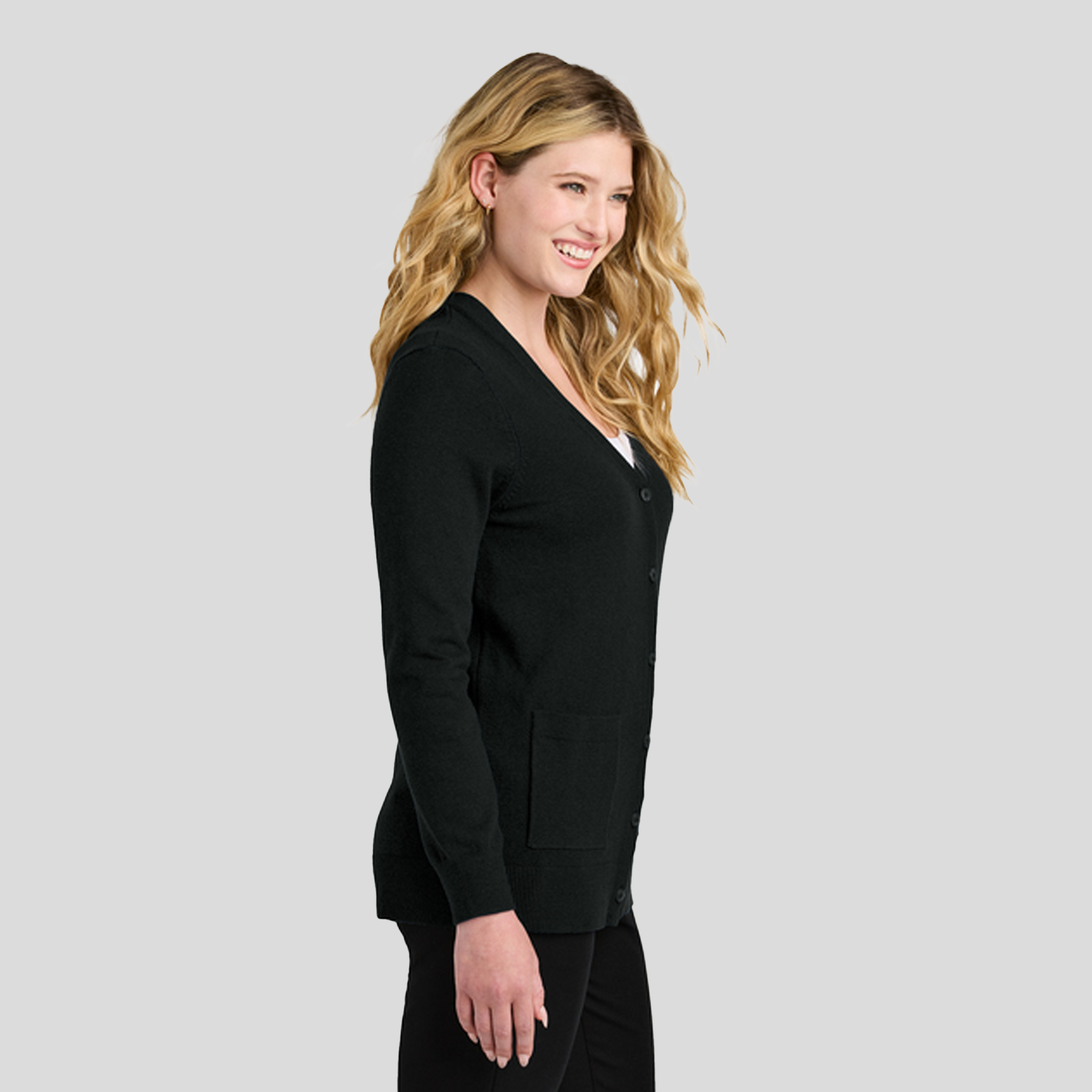 Womenβs Easy Care Button-Up Cardigan Sweater | Deep Black