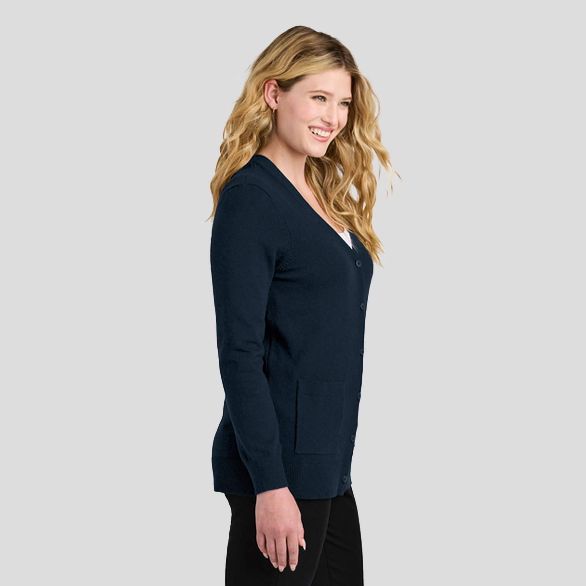Womenβs Easy Care Button-Up Cardigan Sweater | River Blue Navy