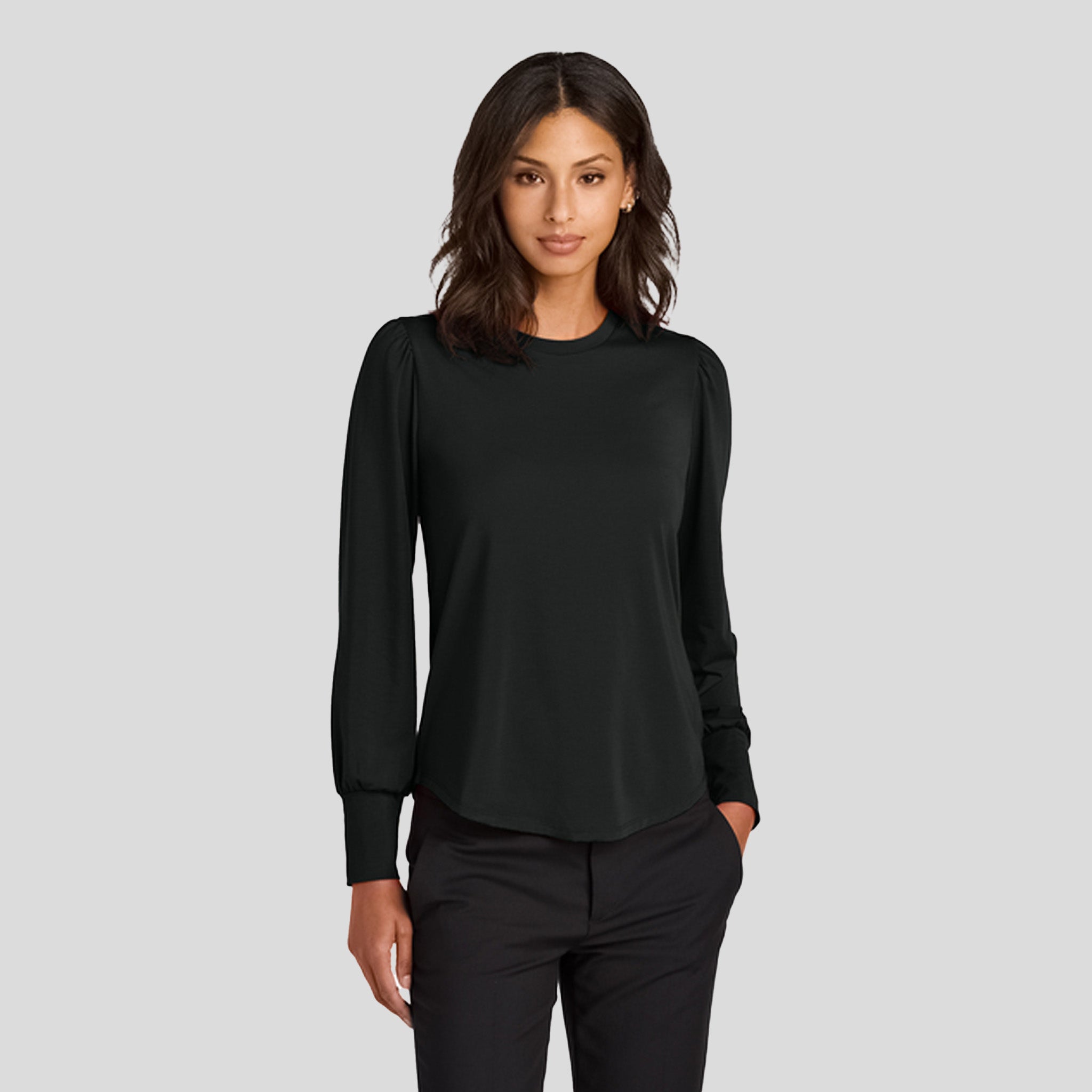 Womenβs Stretch Jersey Long Sleeve Blouson Top | Deep Black