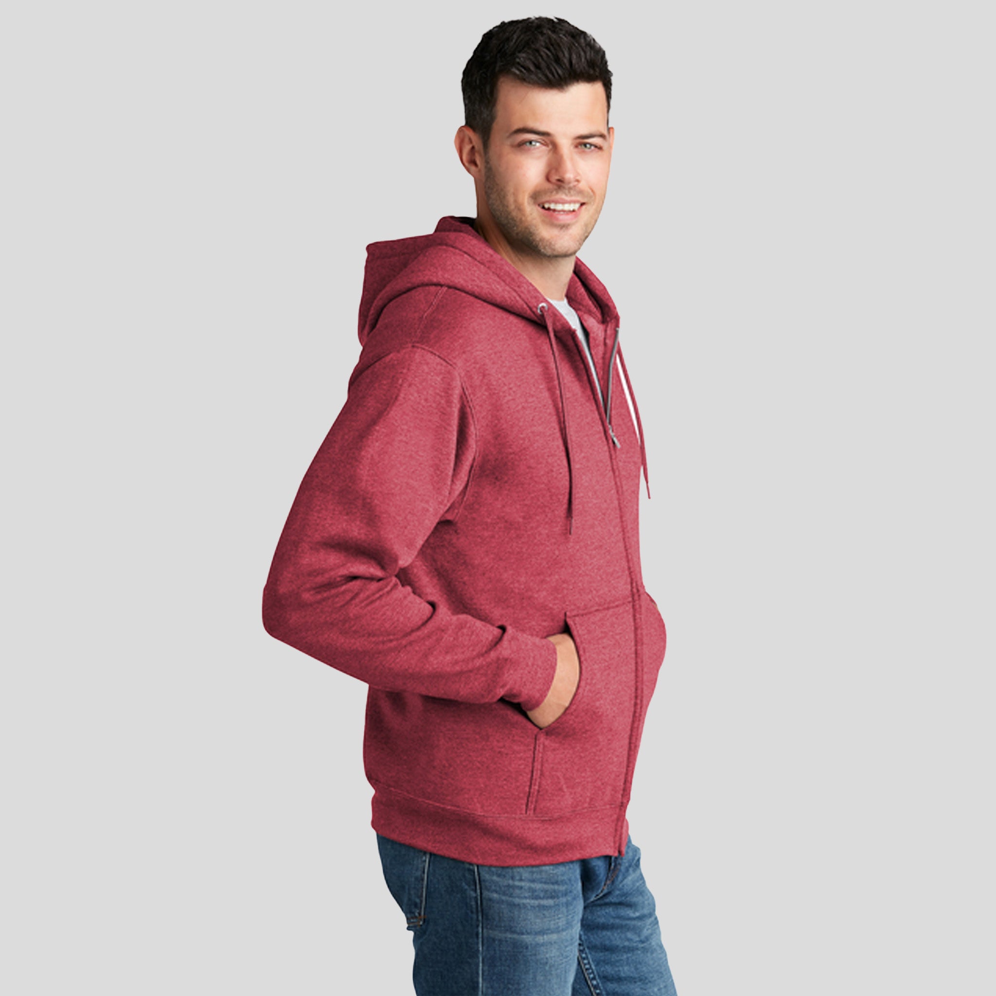 Core Fleece Full-Zip Hooded Sweatshirt | Heather Red