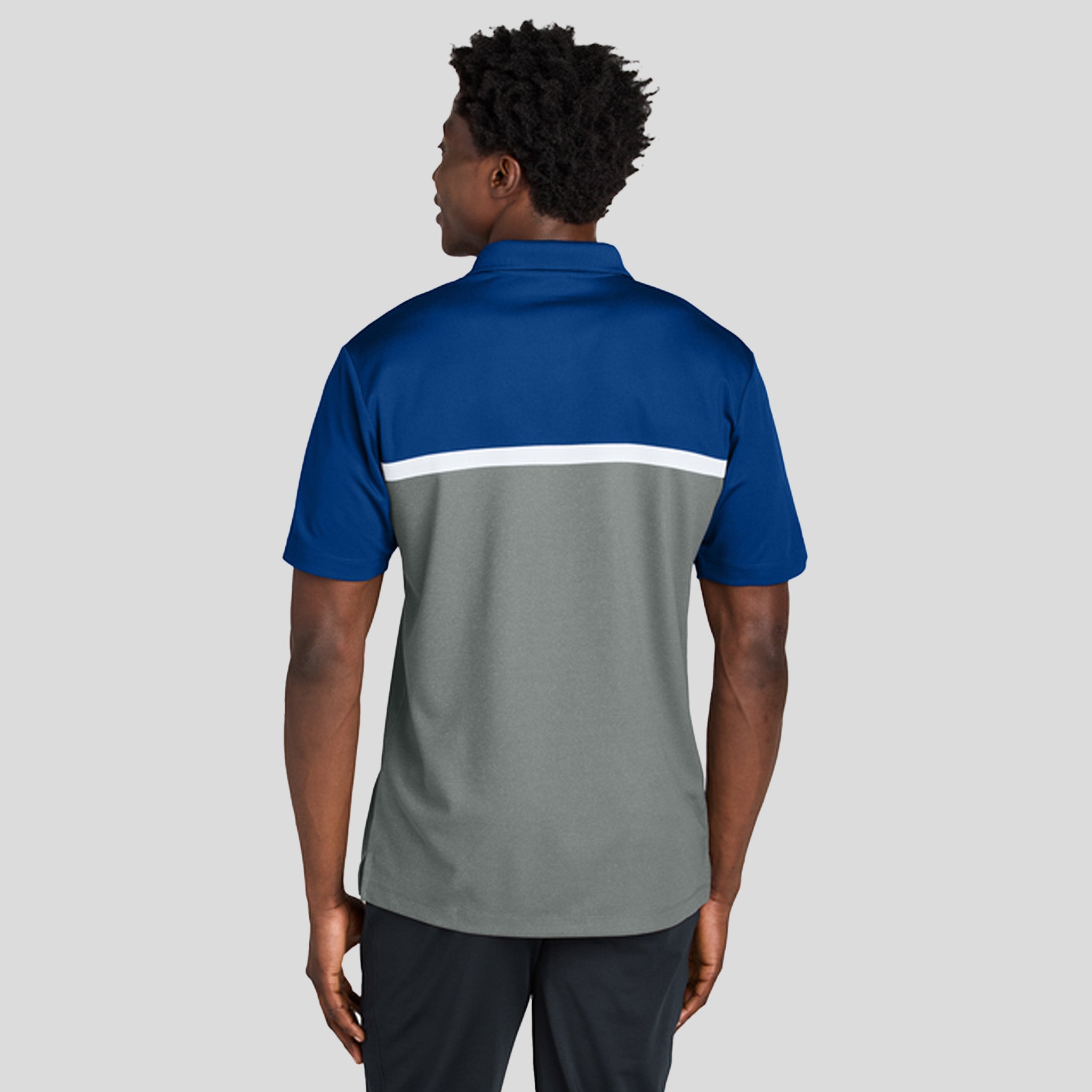 UV Micropique Colorblock Polo | True Royal/Grey Concrete Heather/White