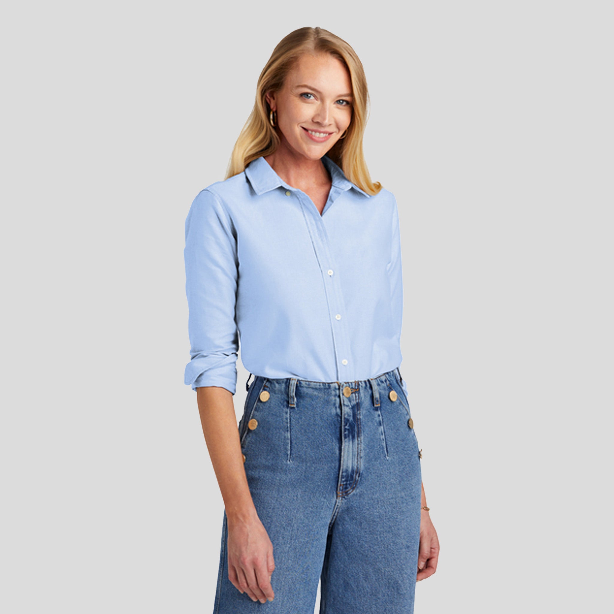 Womenโs Casual Oxford Cloth Shirt | Newport Blue