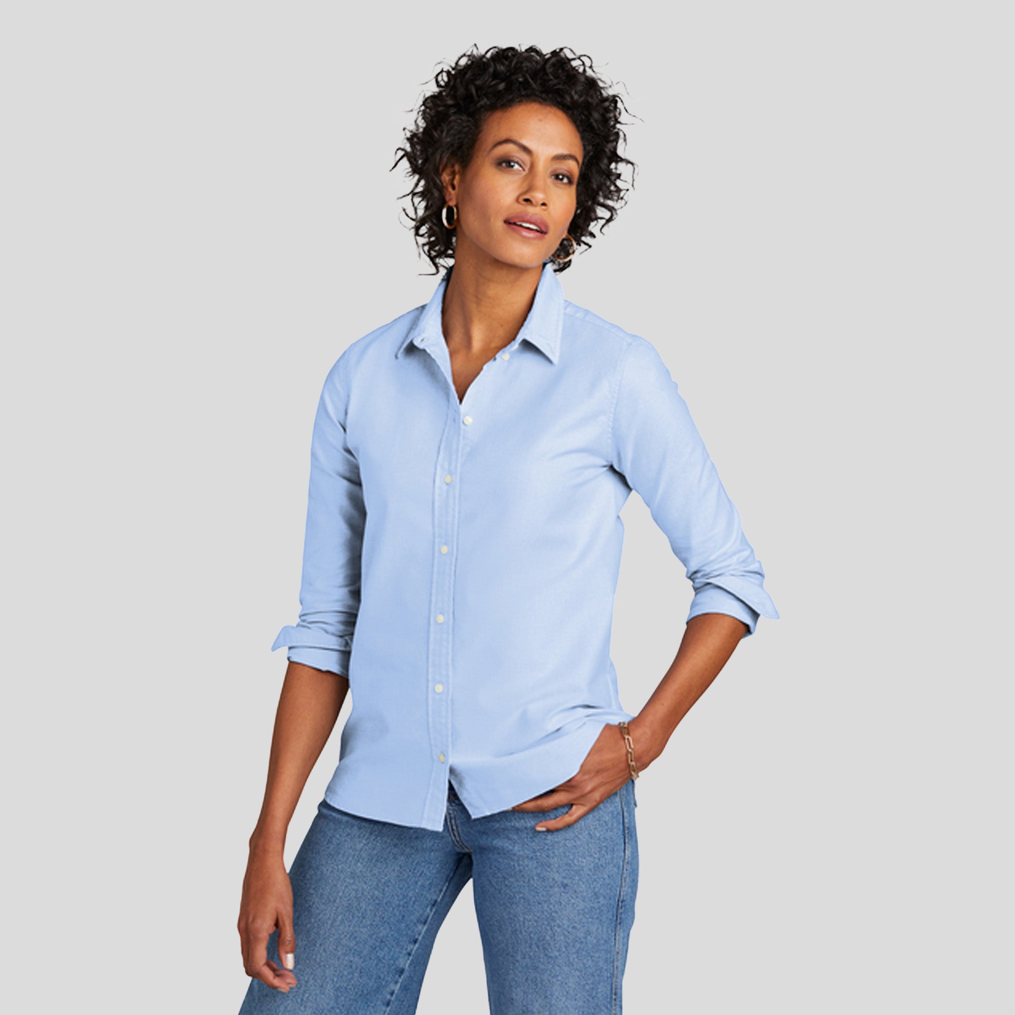 Womenโs Casual Oxford Cloth Shirt | Newport Blue