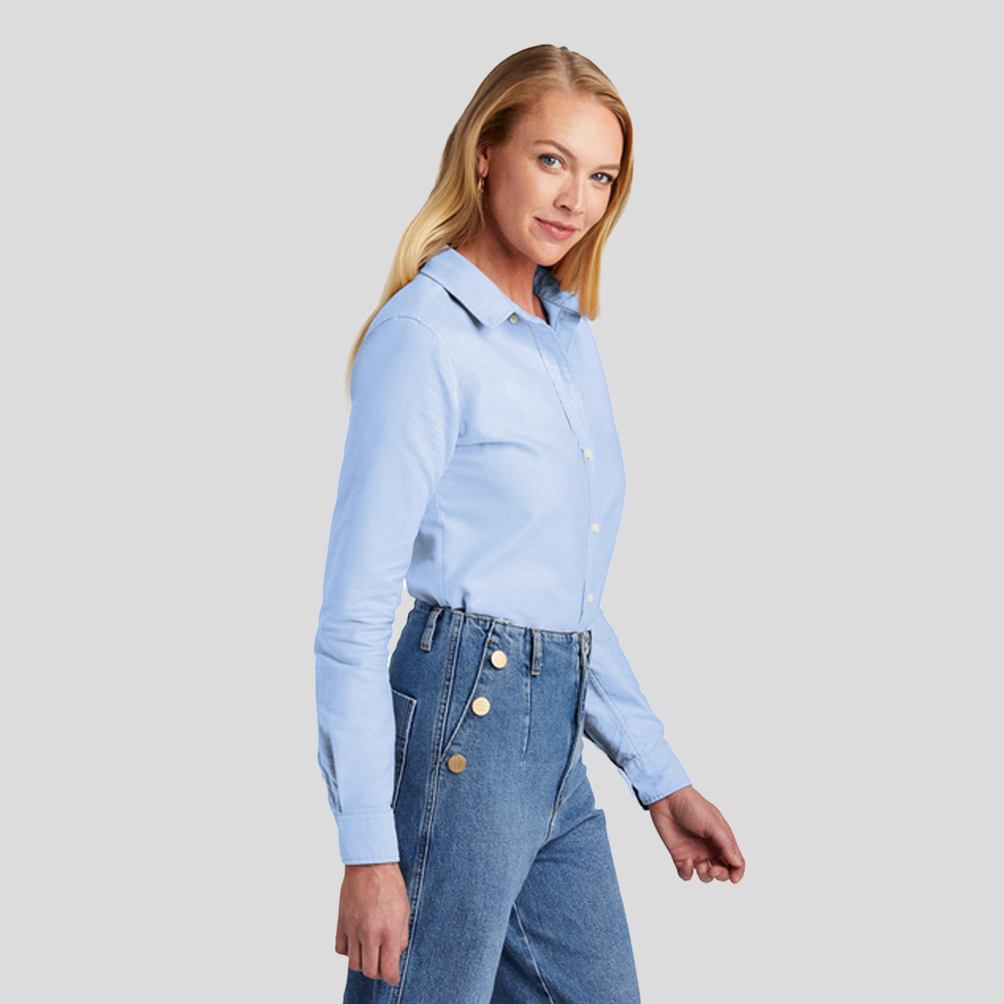 Womenโs Casual Oxford Cloth Shirt | Newport Blue