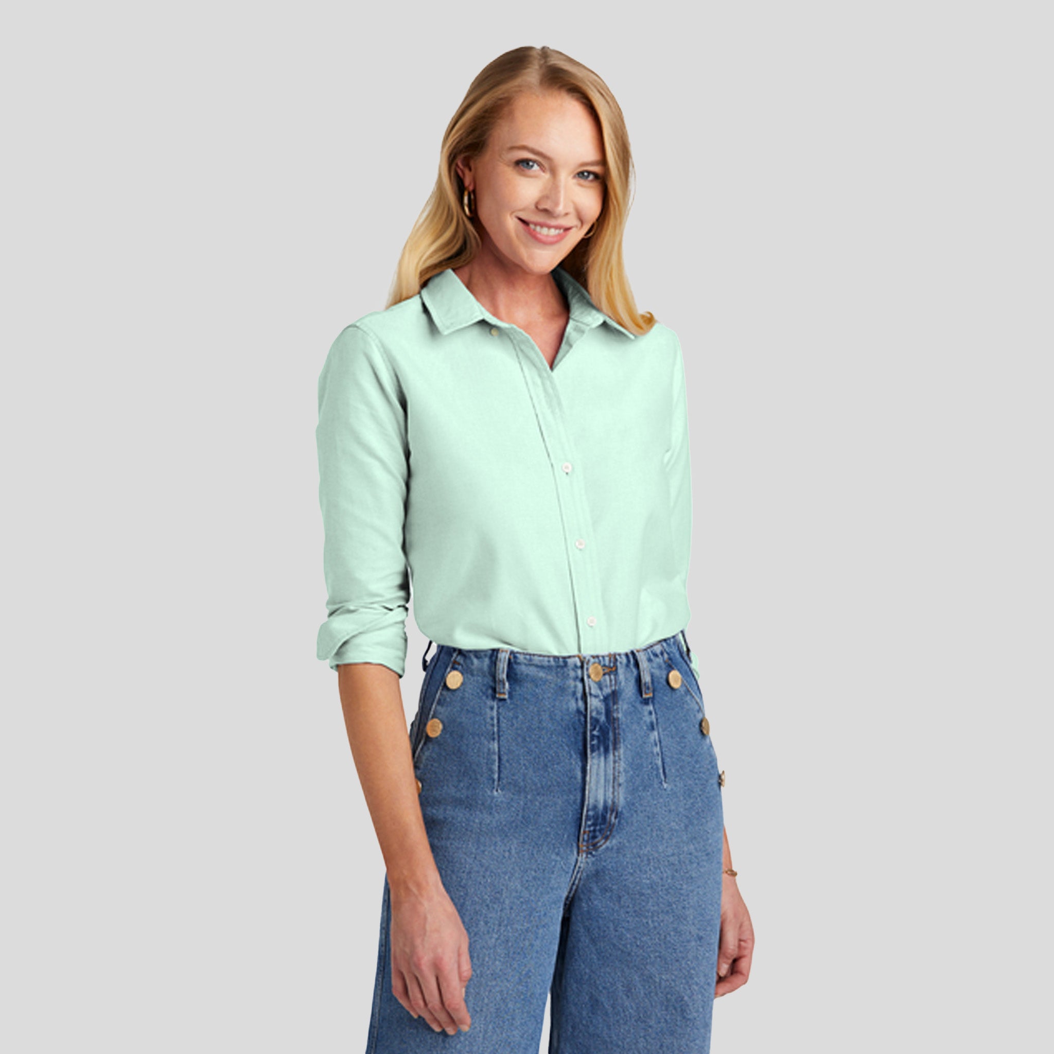 Womenโs Casual Oxford Cloth Shirt | Soft Mint