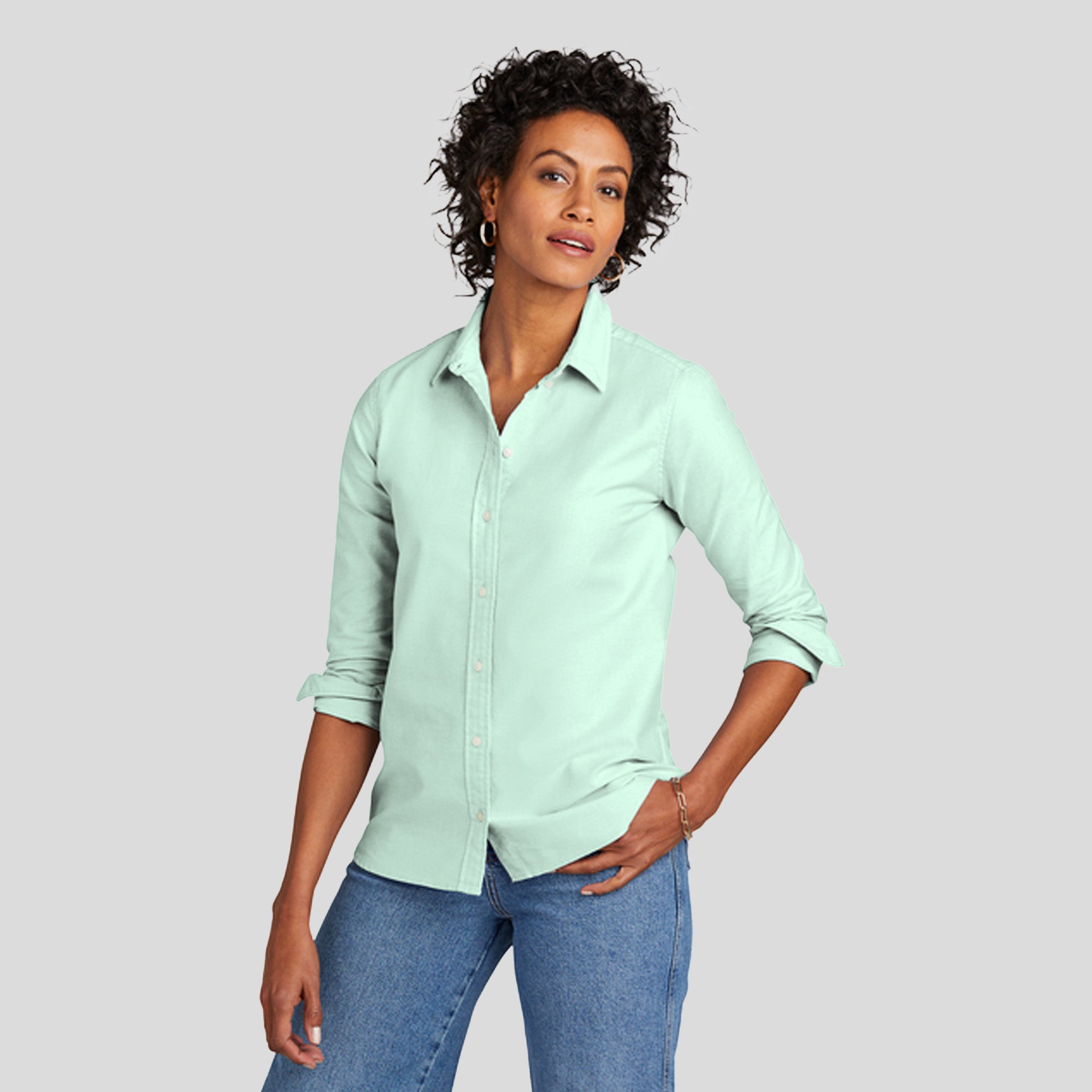 Womenโs Casual Oxford Cloth Shirt | Soft Mint