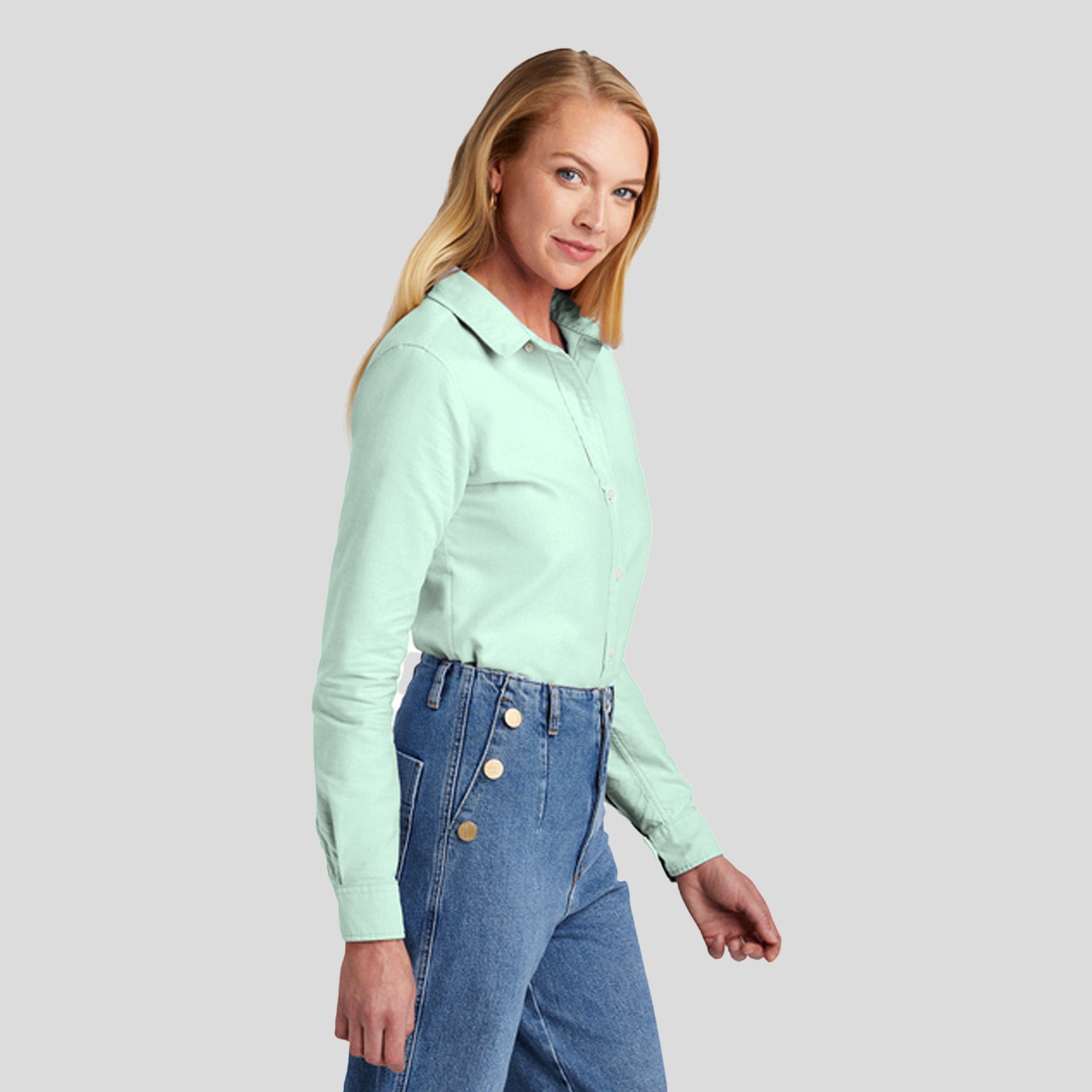 Womenโs Casual Oxford Cloth Shirt | Soft Mint