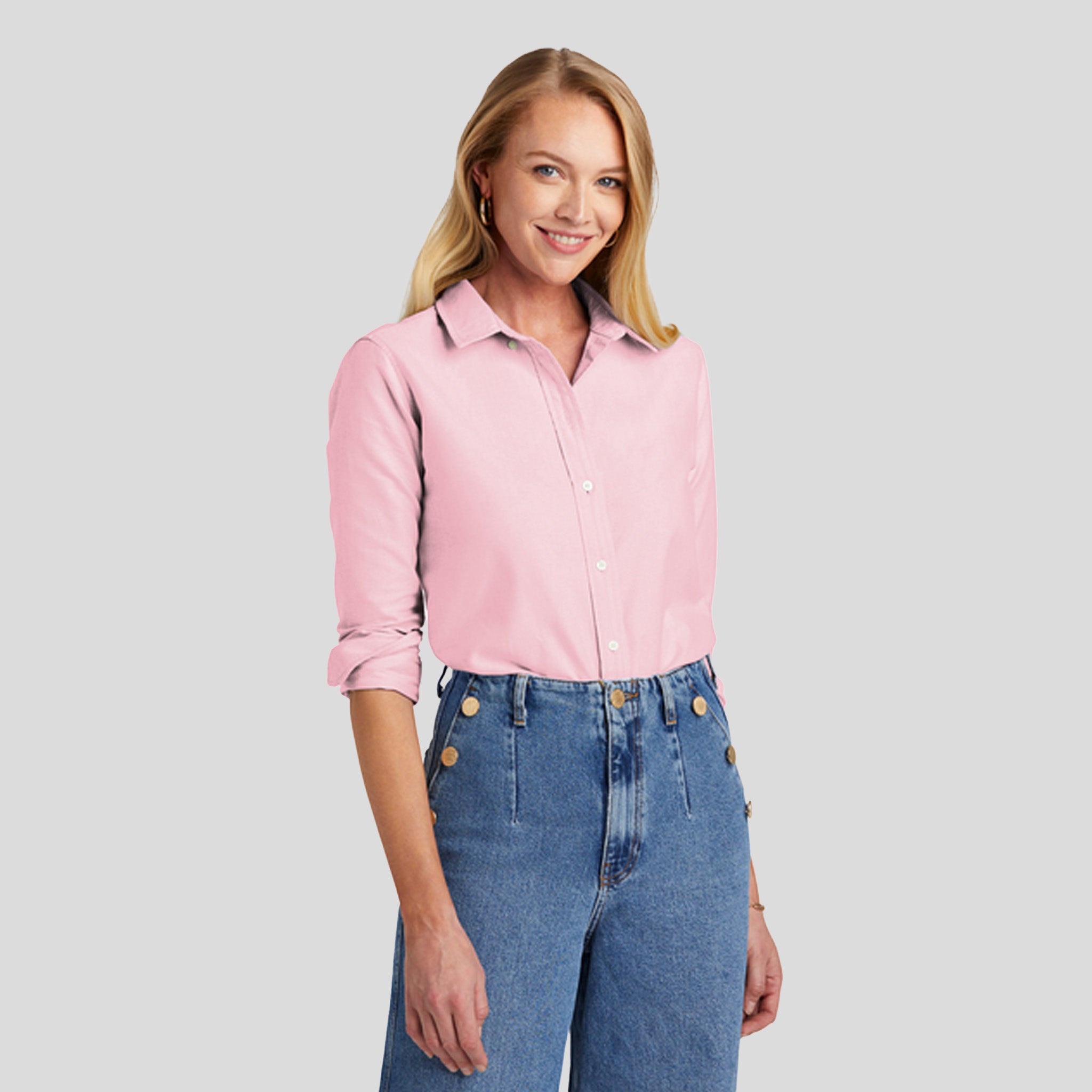 Womenโs Casual Oxford Cloth Shirt | Soft Pink