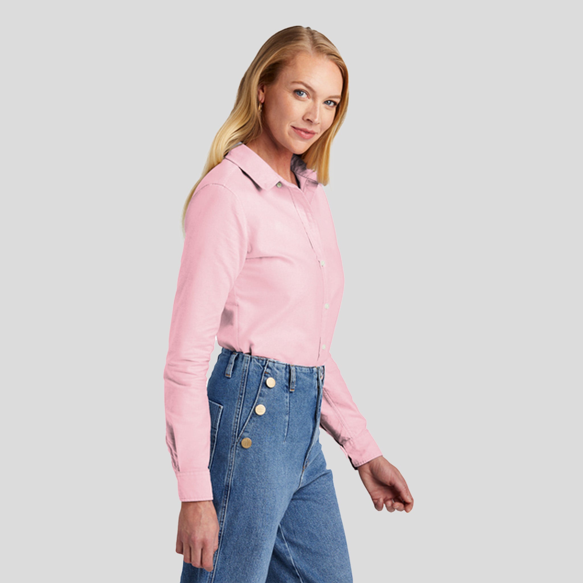 Womenโs Casual Oxford Cloth Shirt | Soft Pink