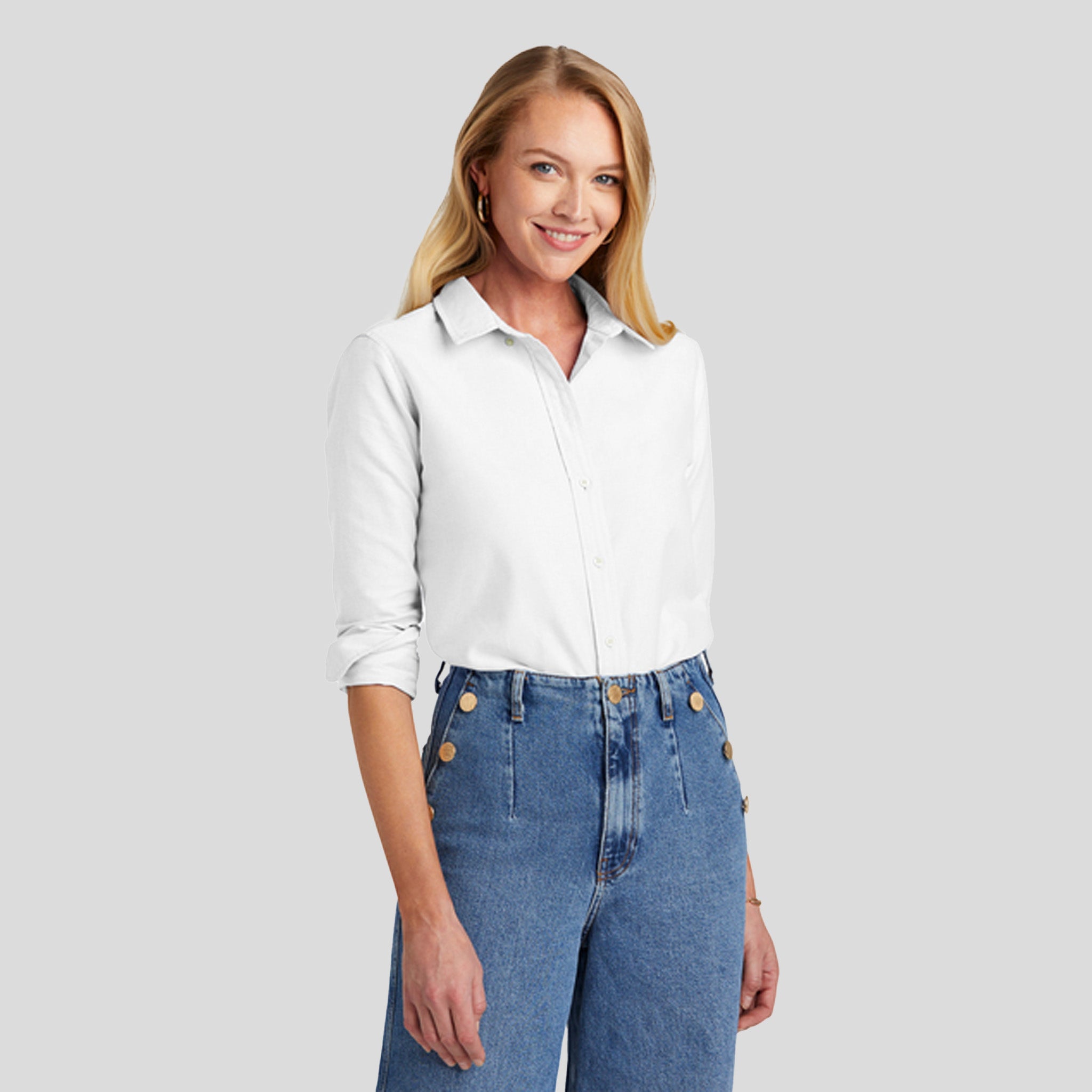 Womenโs Casual Oxford Cloth Shirt | White