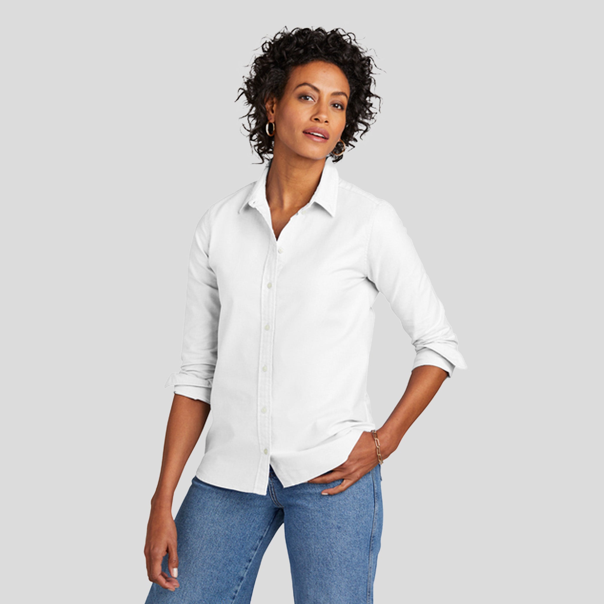 Womenโs Casual Oxford Cloth Shirt | White