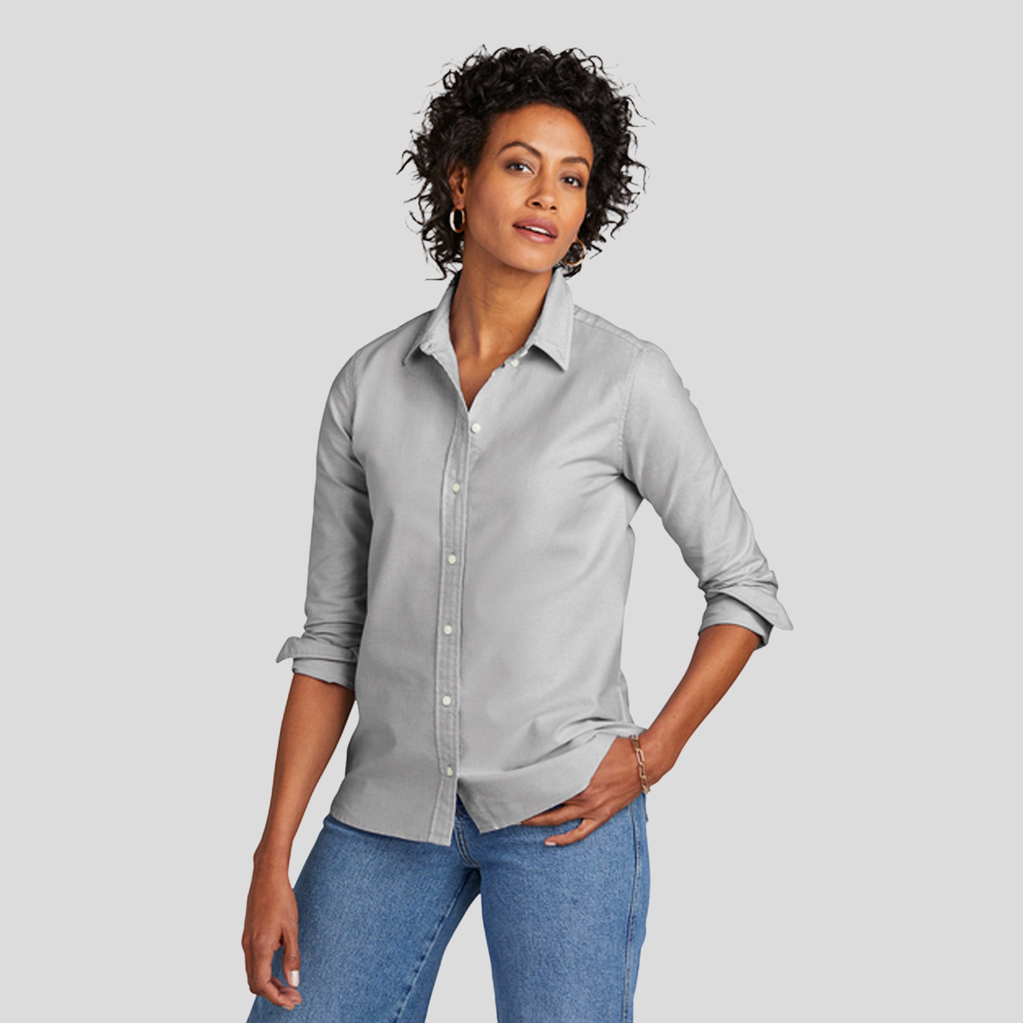 Womenโs Casual Oxford Cloth Shirt | Windsor Grey