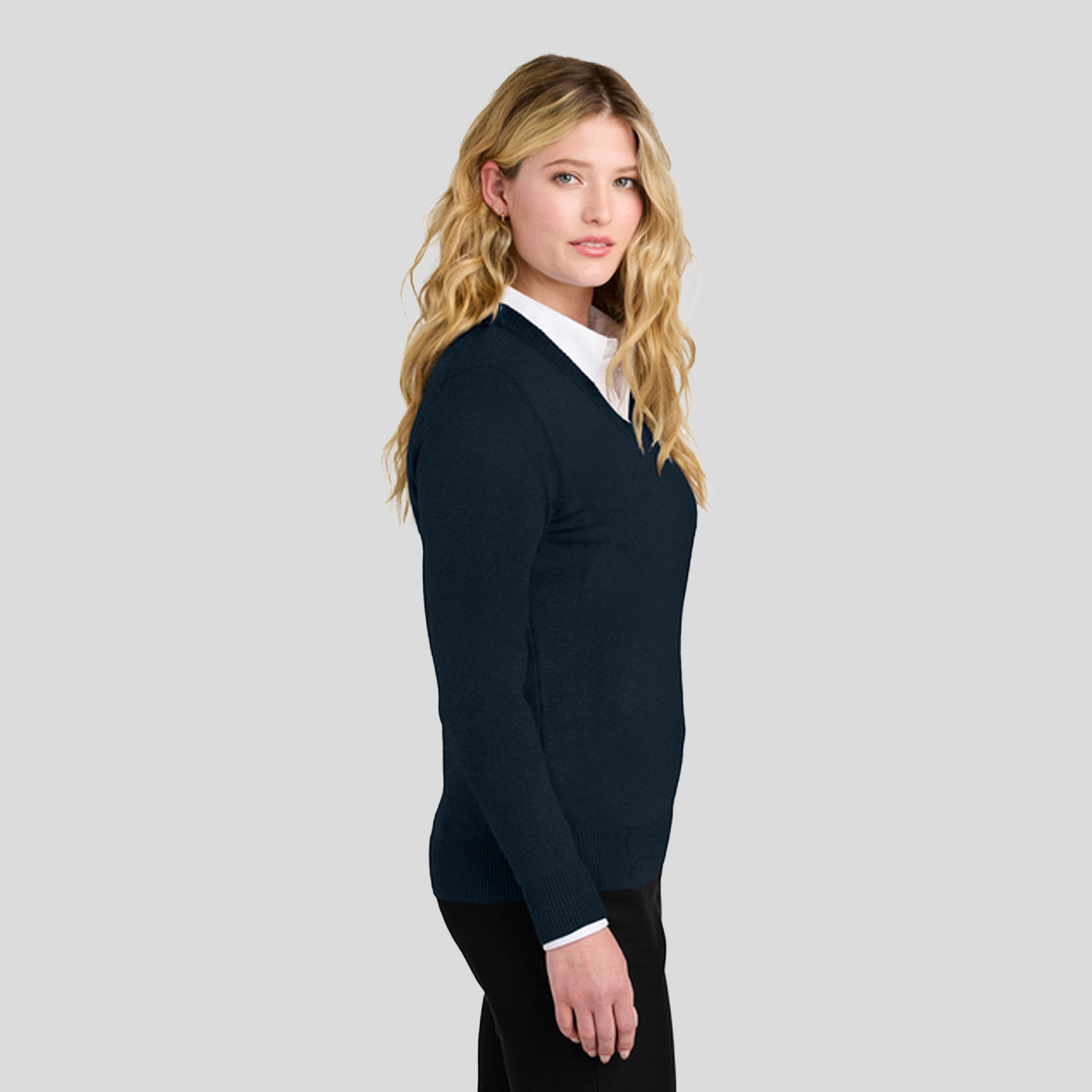 Womenβs Easy Care V-Neck Sweater | River Blue Navy