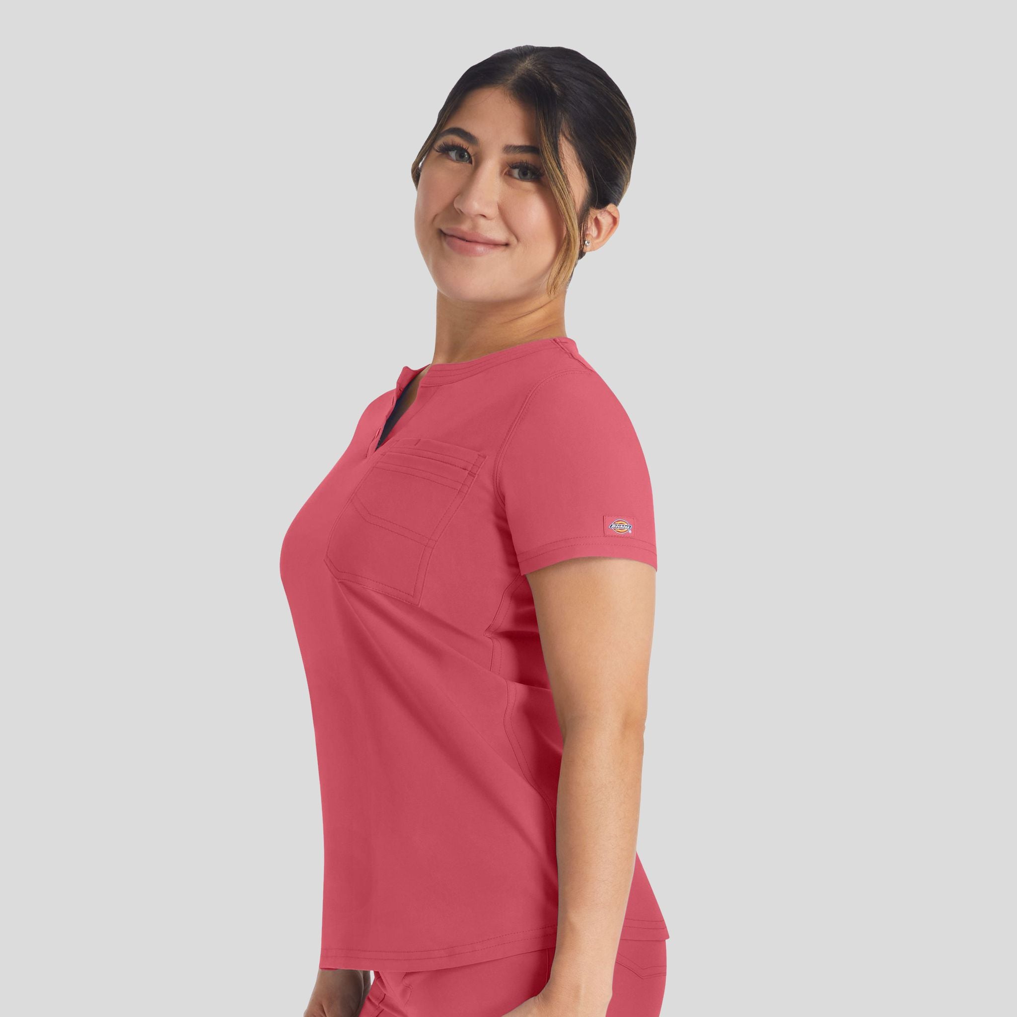 Women's Round Neck Henley Scrub Top | Red Clay