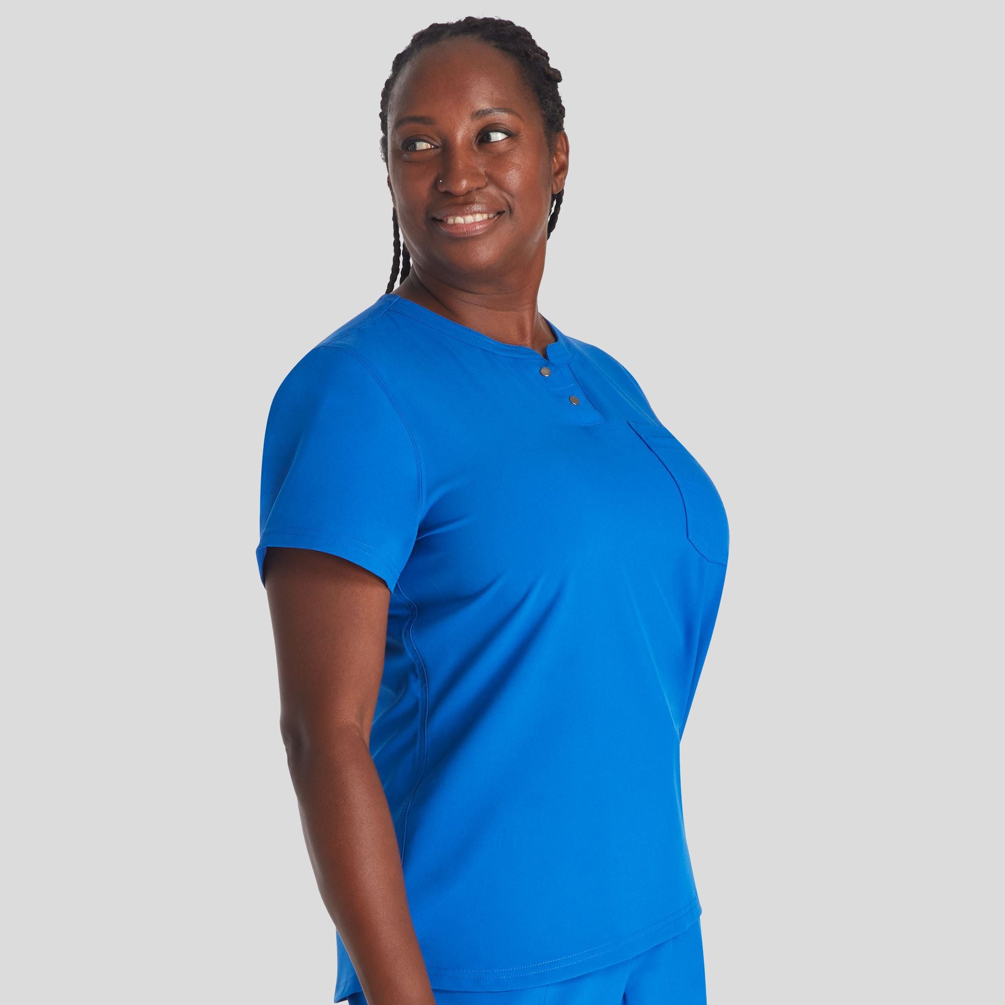 Women's Round Neck Henley Scrub Top | Royal