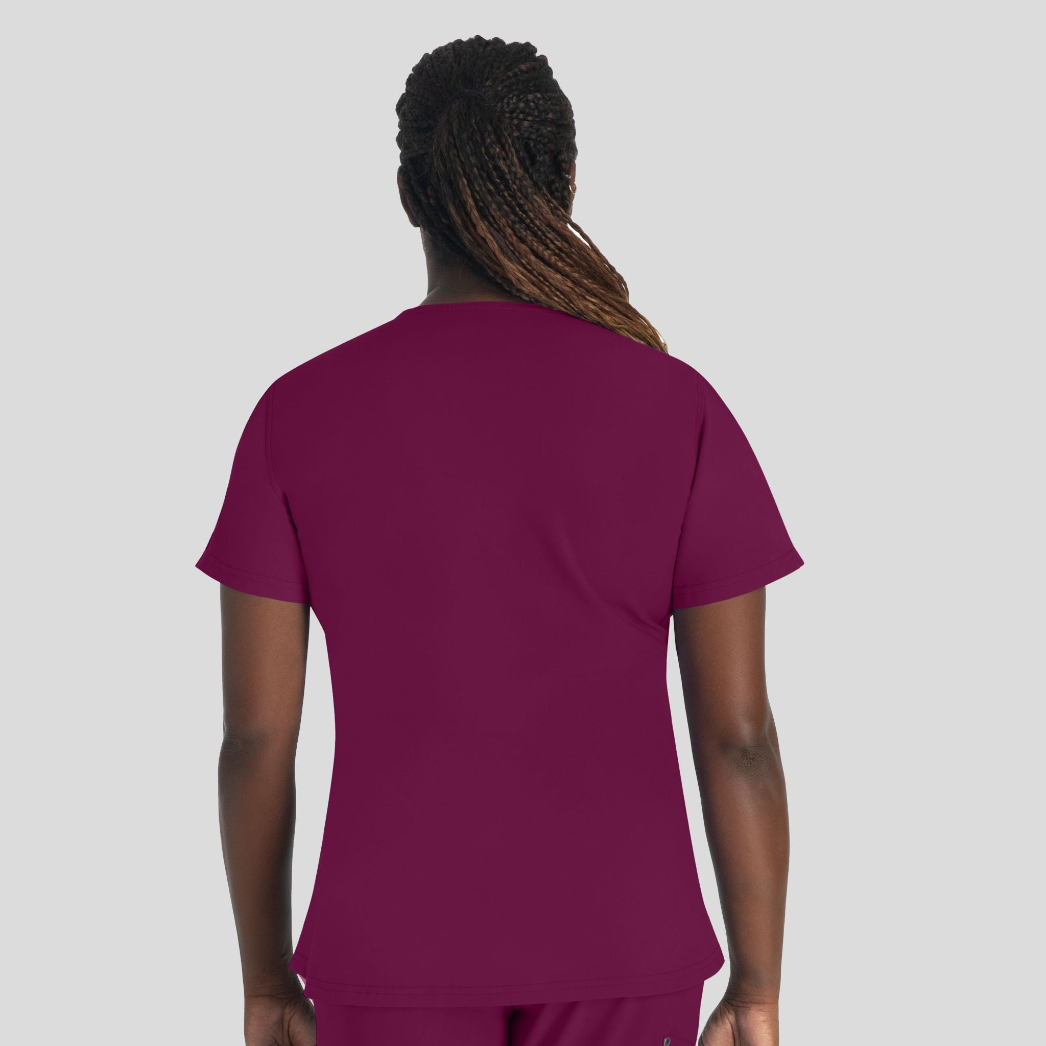 Women's Round Neck Henley Scrub Top | Wine
