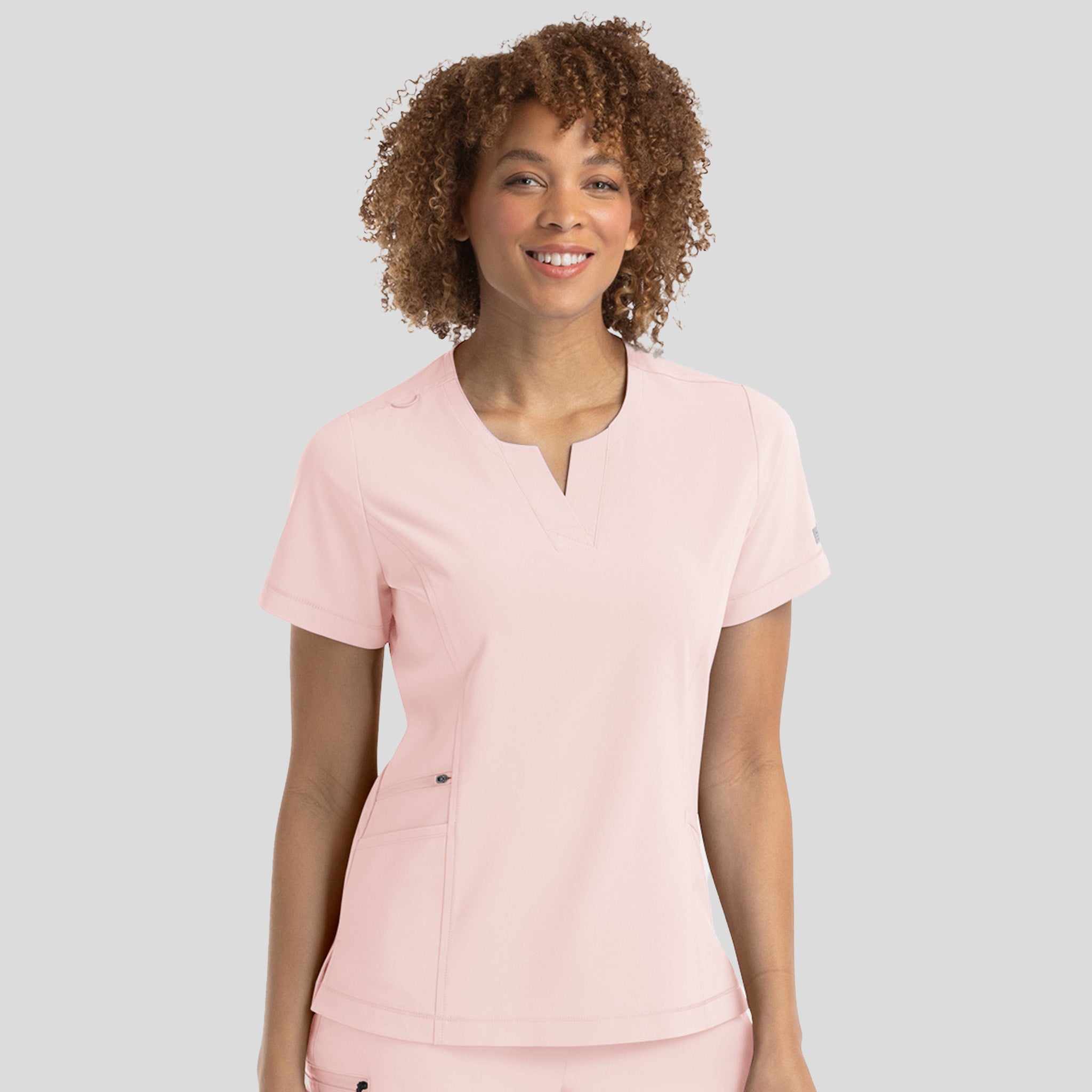 Notched Crew Neck Top | Icy Pink