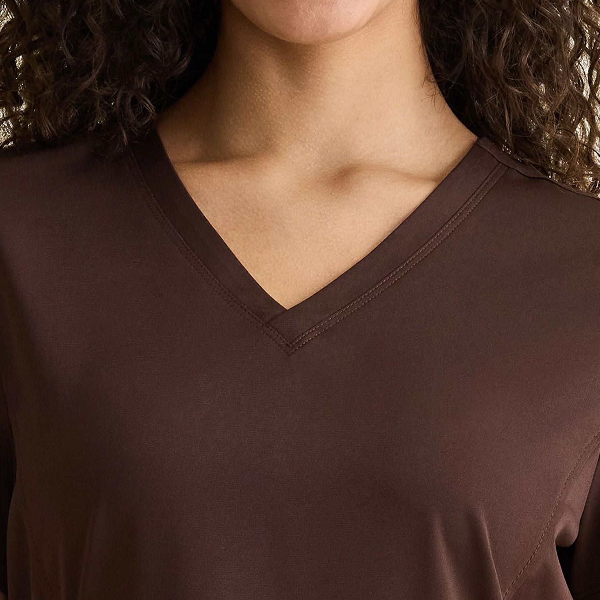 Women's Monica V-Neck Solid Scrub Top | Dark Chocolate