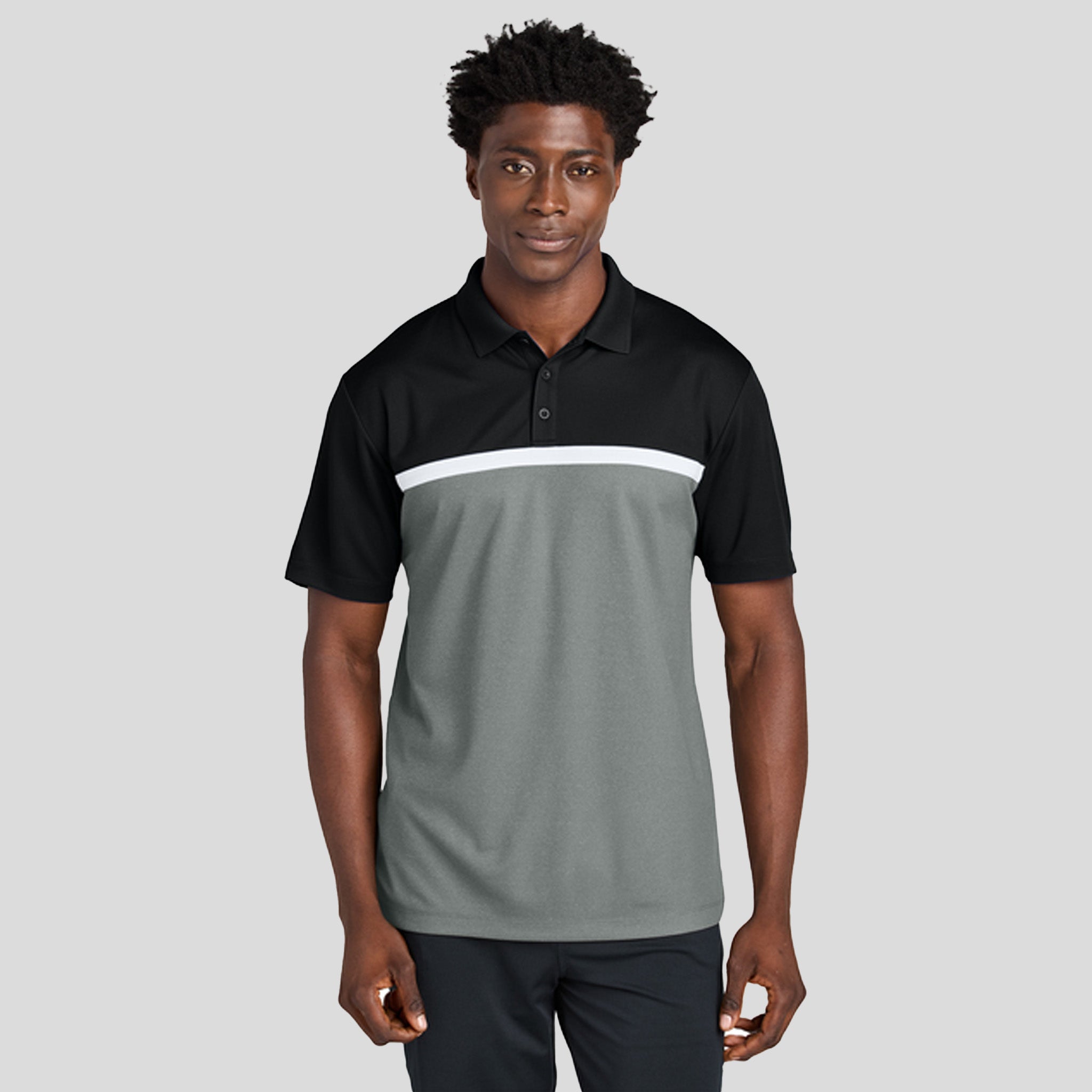 UV Micropique Colorblock Polo | Black/Grey Concrete Heather/White
