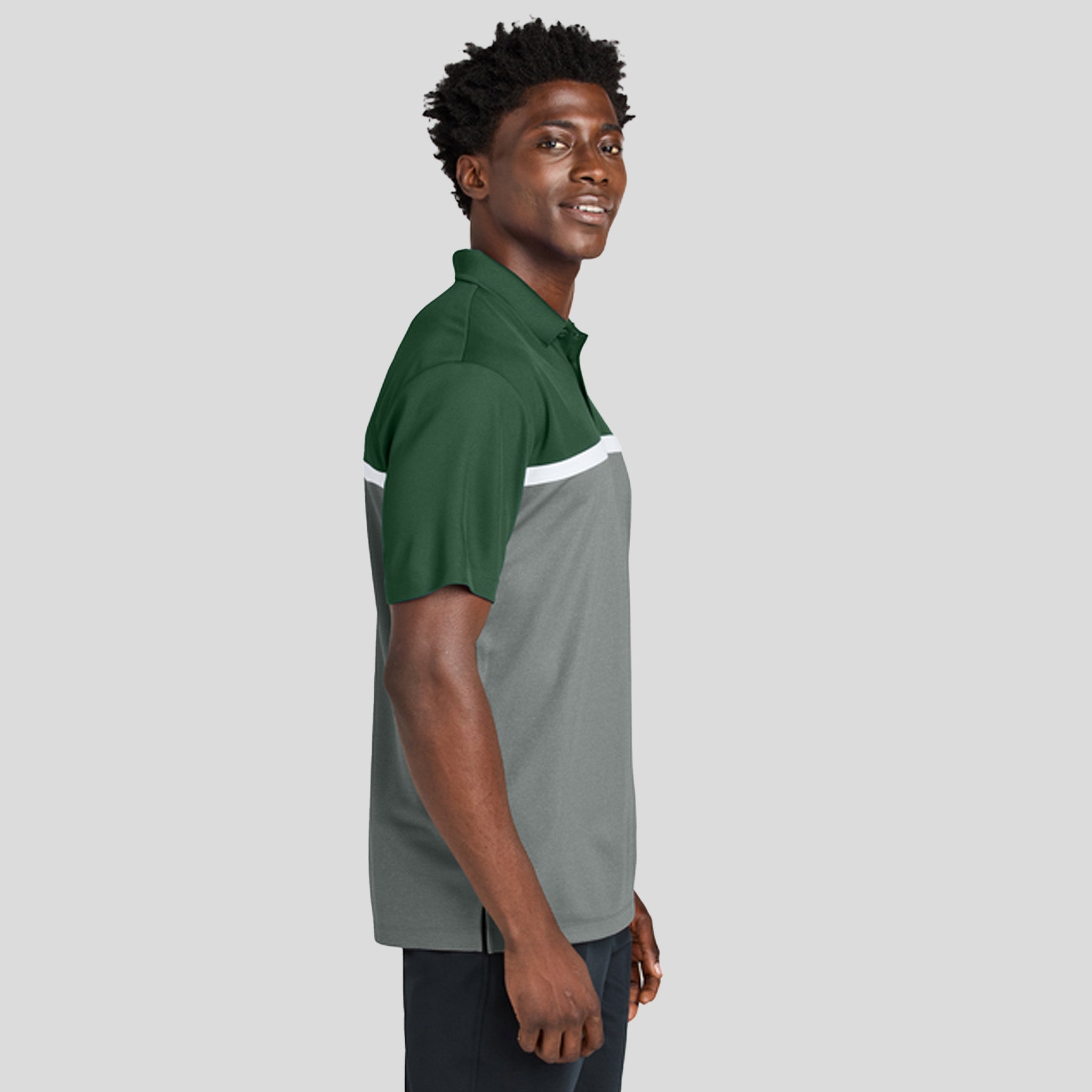 UV Micropique Colorblock Polo | Forest Green/Grey Concrete Heather/White
