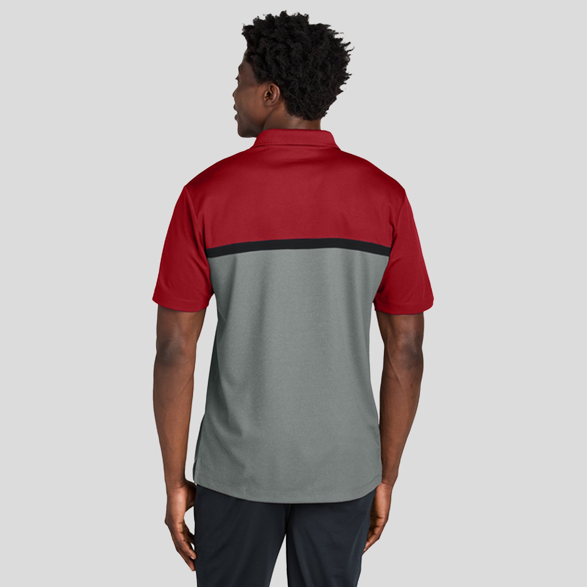 UV Micropique Colorblock Polo | Deep Red/Grey Concrete Heather/Black