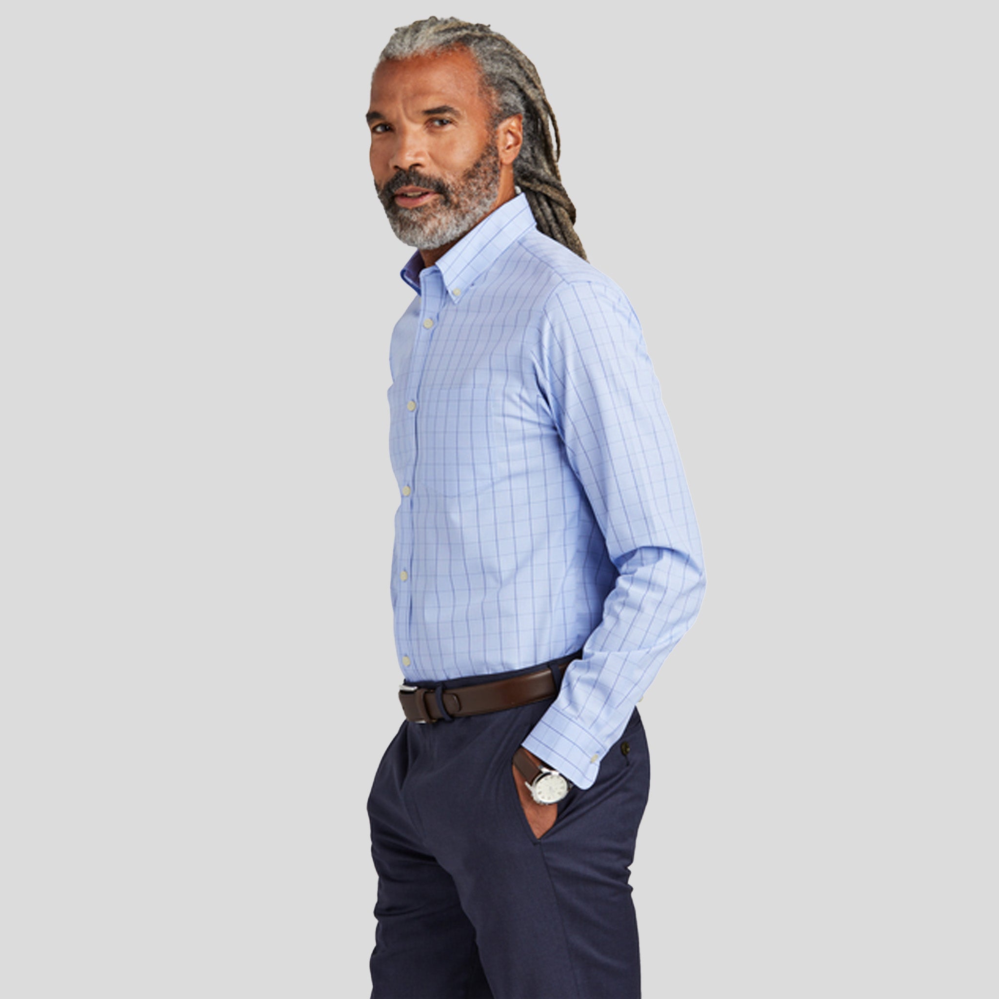 Wrinkle-Free Stretch Patterned Shirt | Newport Blue