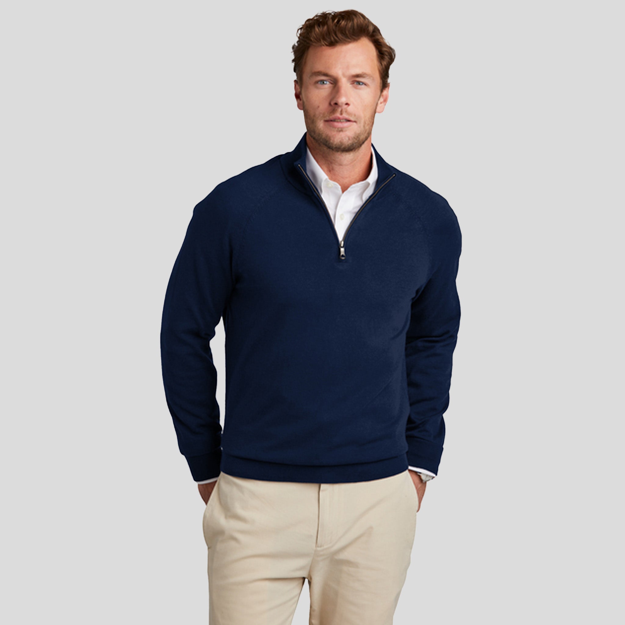 Men's Cotton Stretch 1/4-Zip Sweater | Navy Blazer