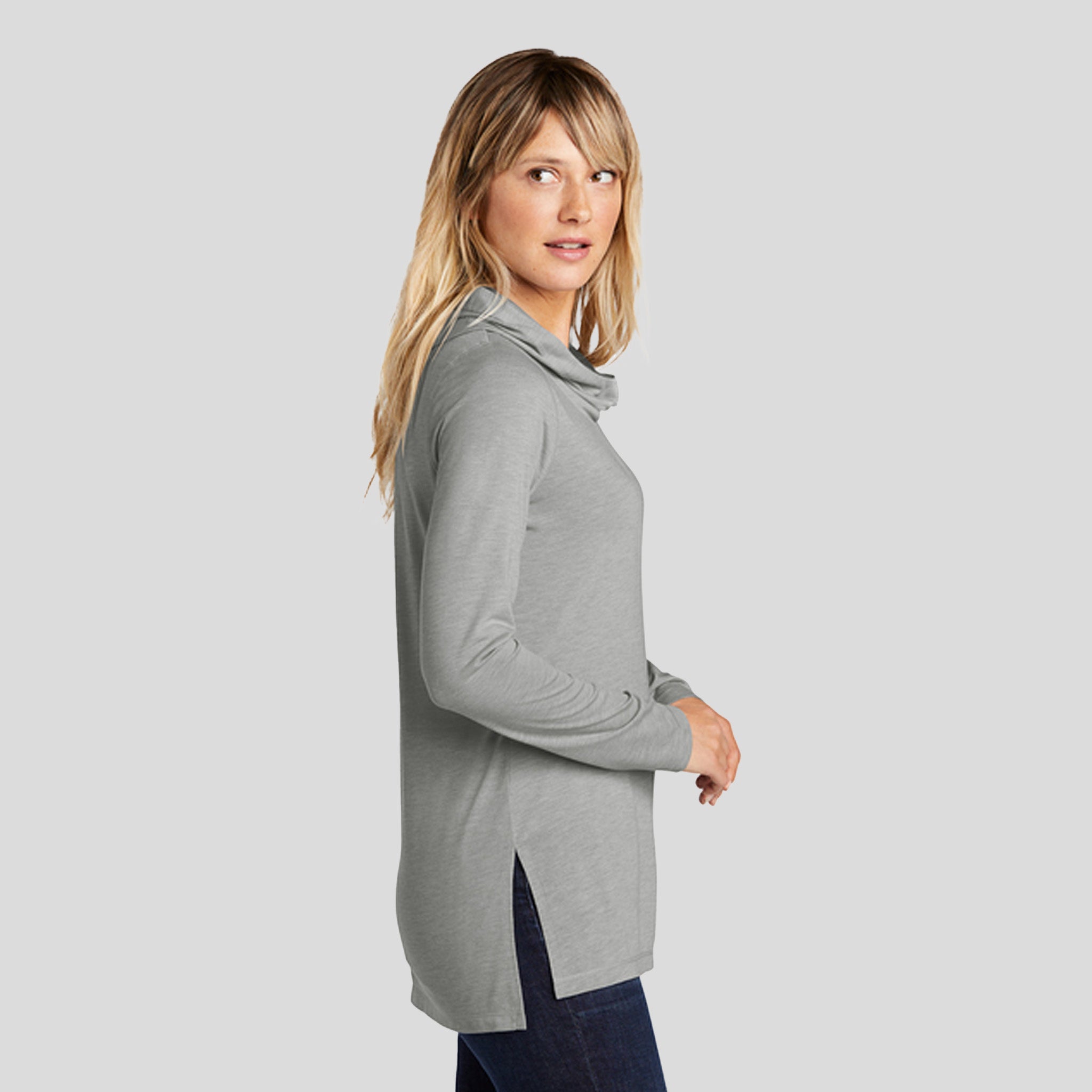Women's PosiCharge® Tri-Blend Wicking Long Sleeve Hoodie | Light Grey Heather