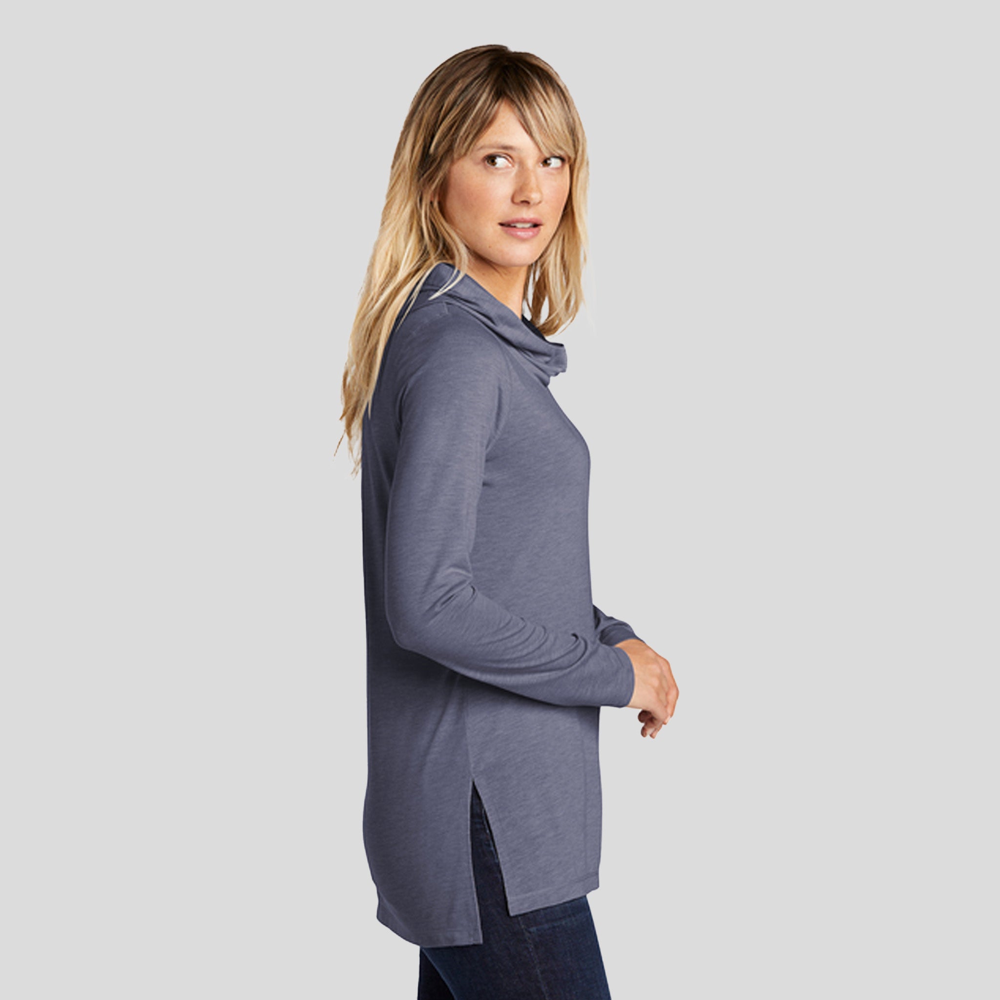Women's PosiCharge® Tri-Blend Wicking Long Sleeve Hoodie | True Navy Heather