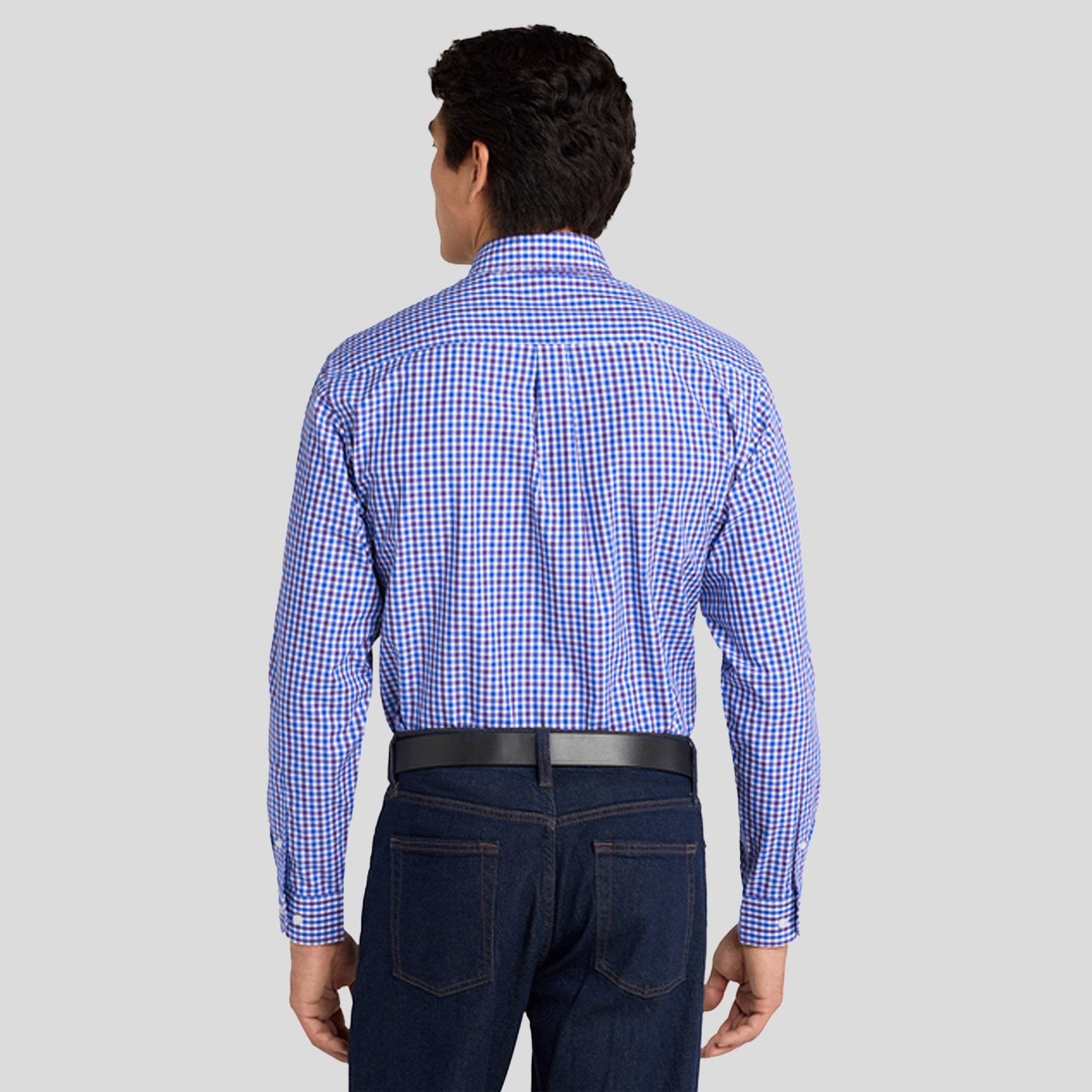 Long Sleeve Gingham Easy Care Shirt | Blue/Purple