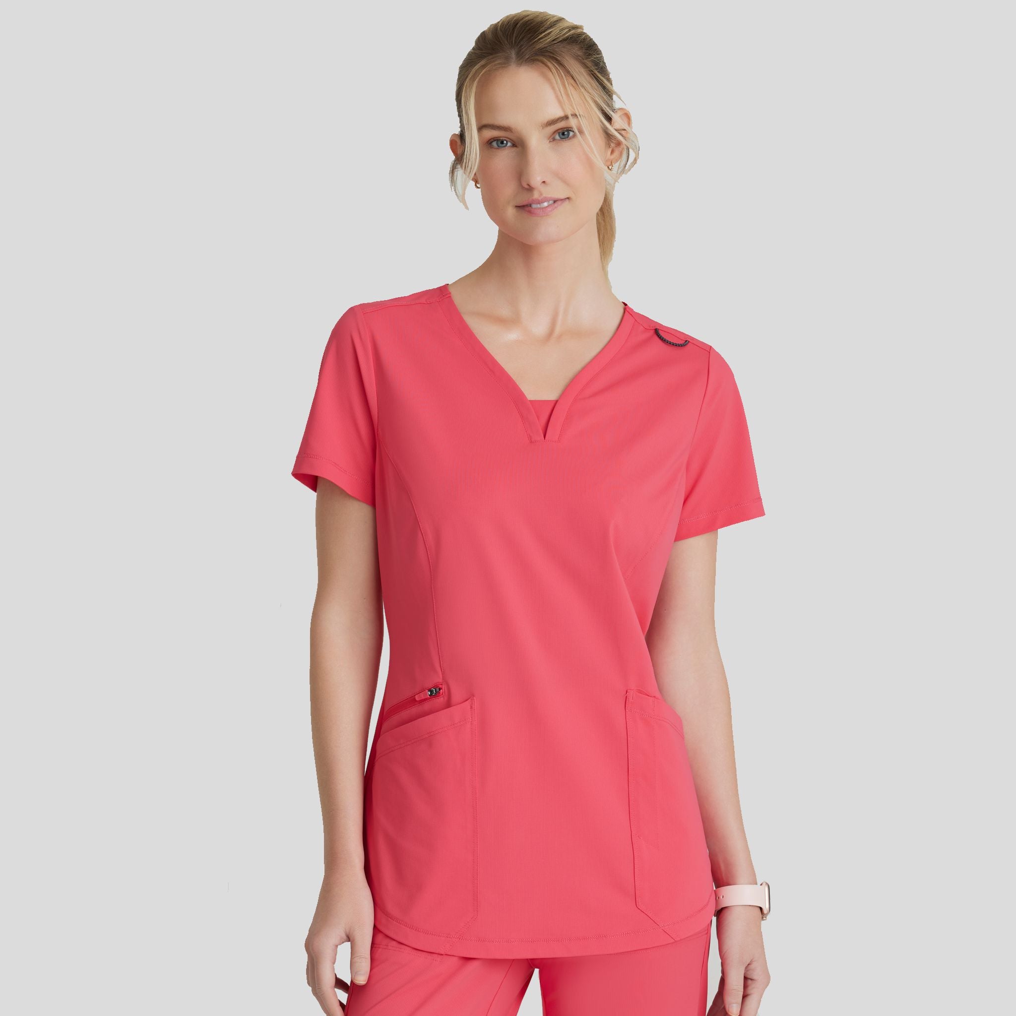 Serene 3-Pocket V-Neck Top | Punch Pink
