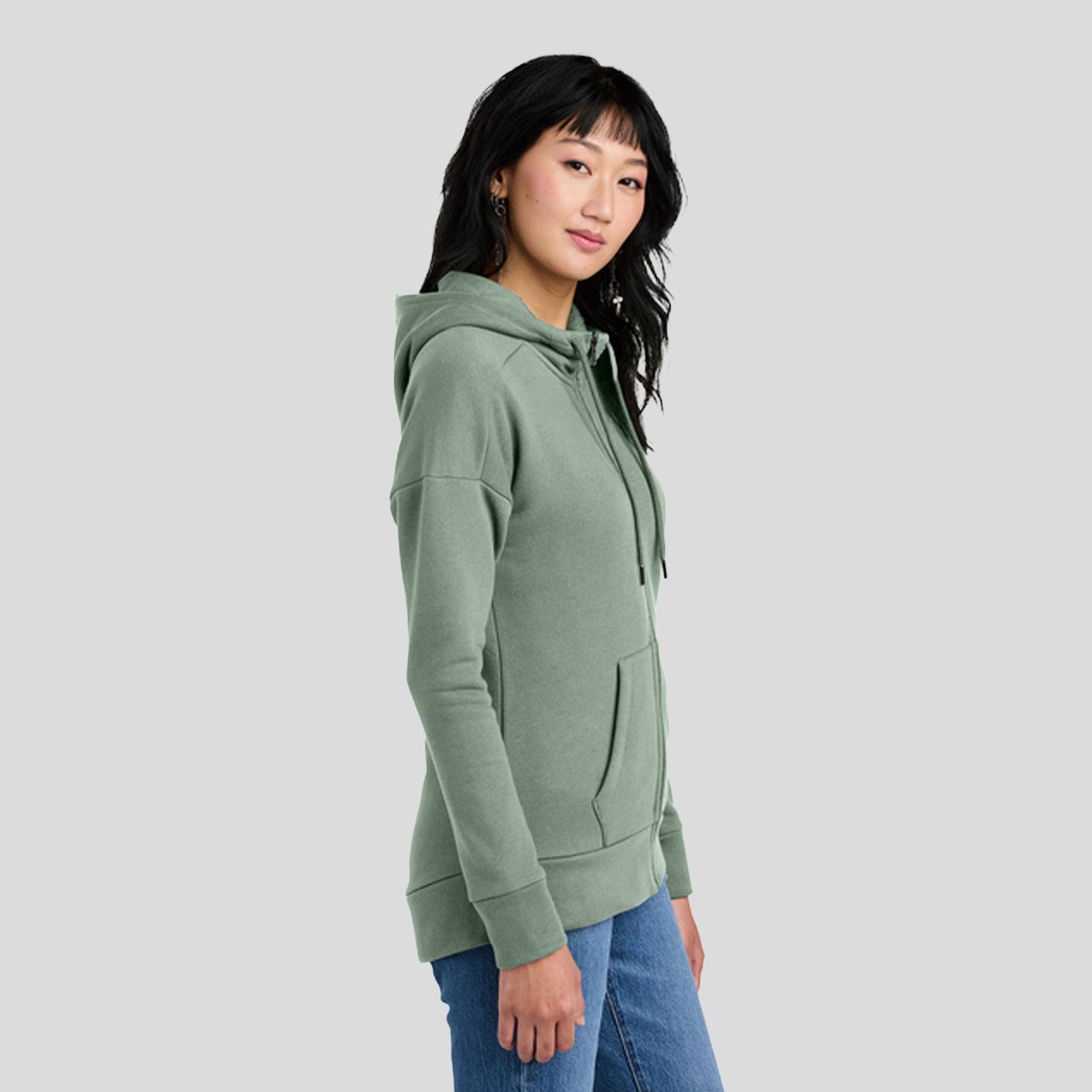 Women’s Perfect Weight® Fleece Drop Shoulder Full-Zip Hoodie | Laurel Green